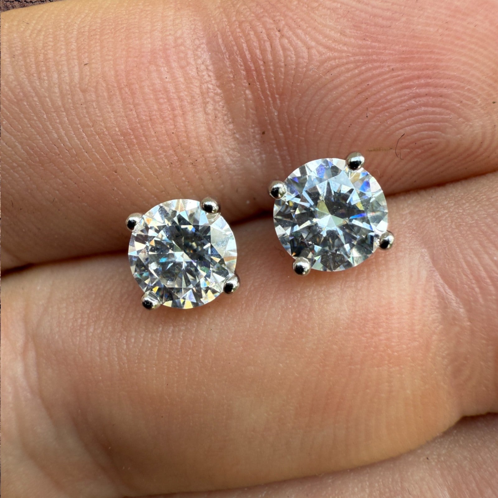 925 Sterling Silver 6.5mm Moissanite Earrings 2ct TW Studs