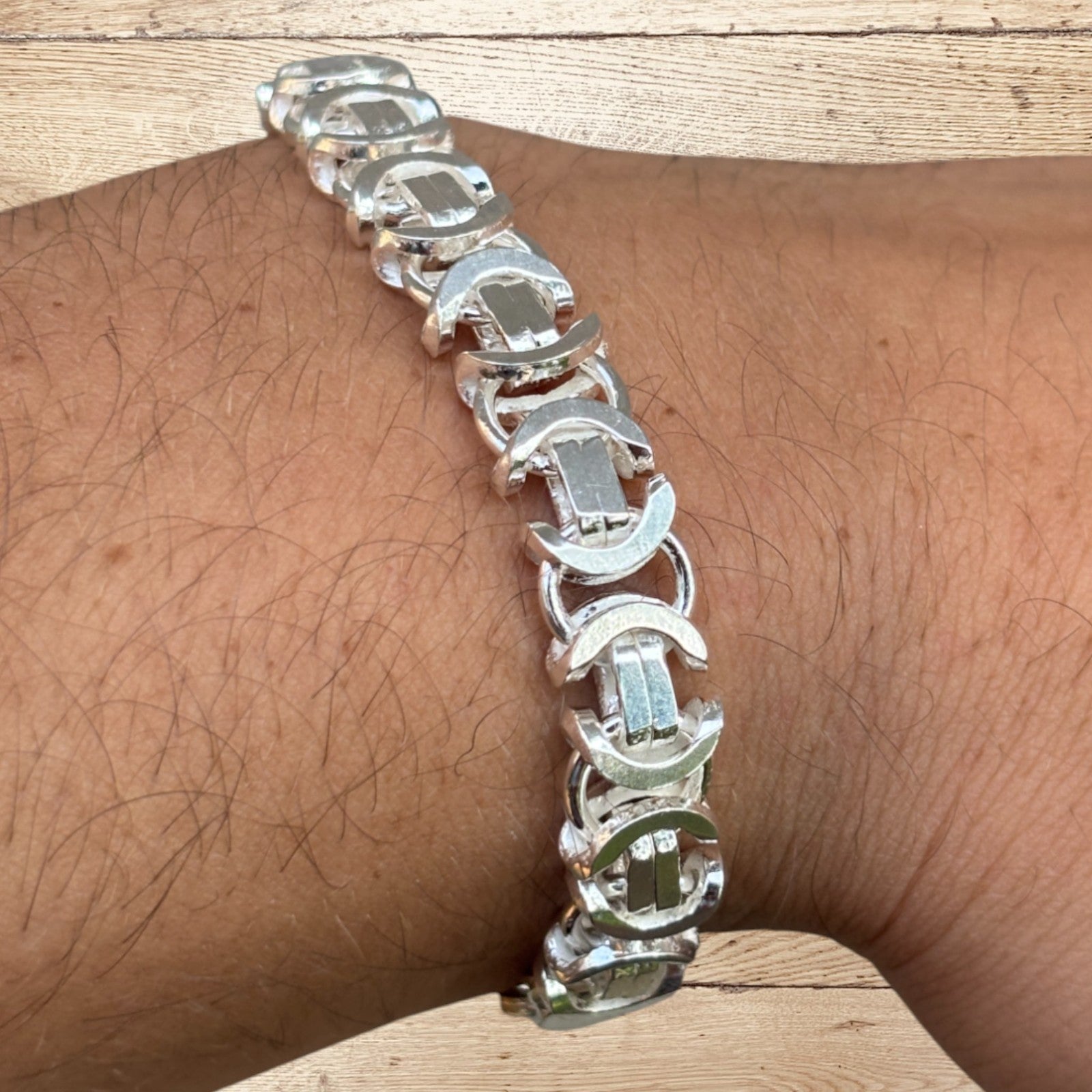 925 Sterling Silver 10mm Flat Byzantine Bracelet