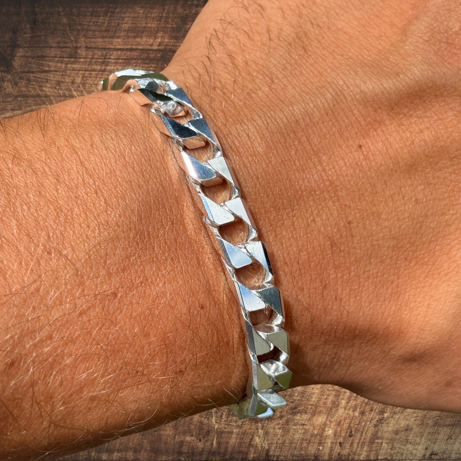 925 Sterling Silver 8mm Square Curb Bracelet