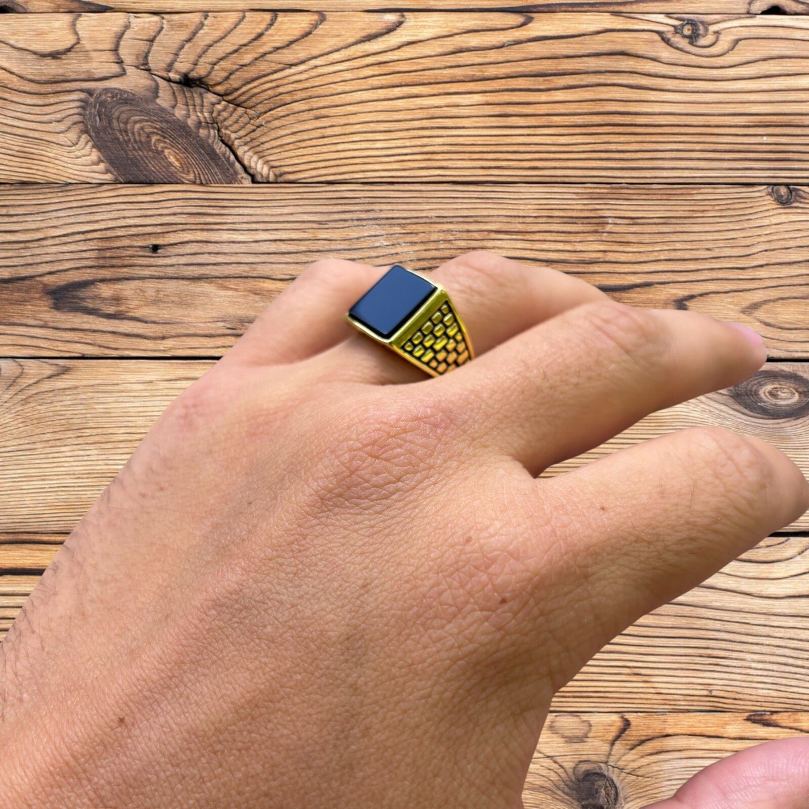 925 Sterling Silver Rectangular Black Onyx Ring