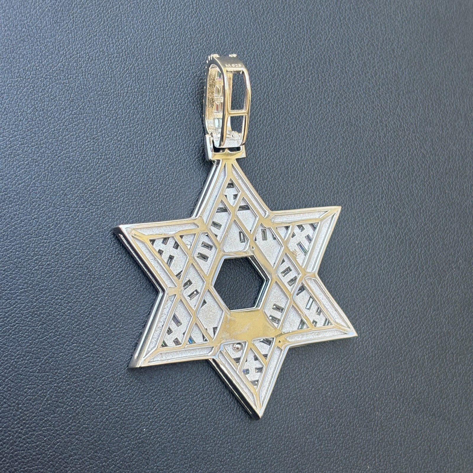925 Sterling Silver Baguette Moissanite Star Of David Pendant - Large