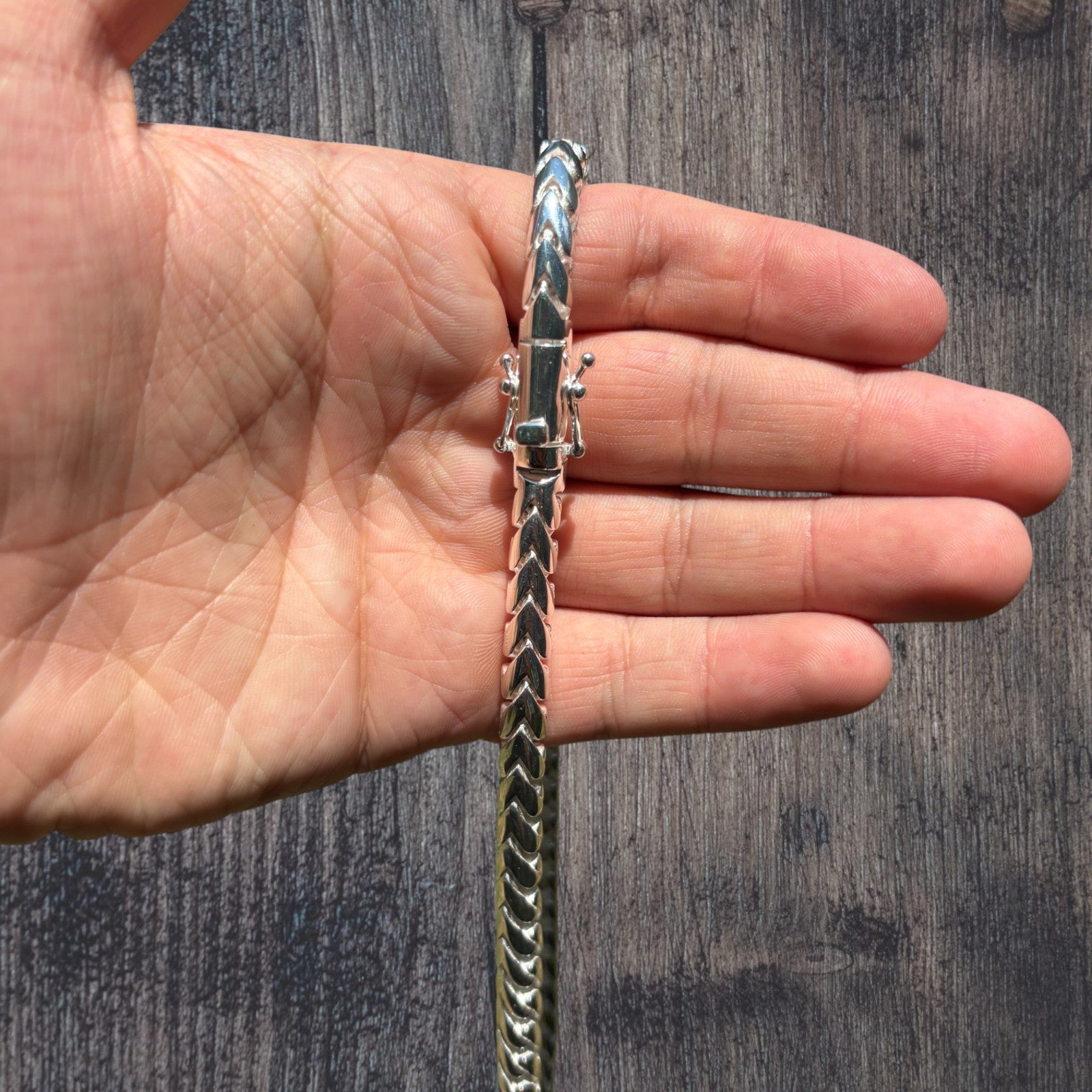 925 Sterling Silver 7mm Rounded Franco Chain W. Box Clasp Necklace