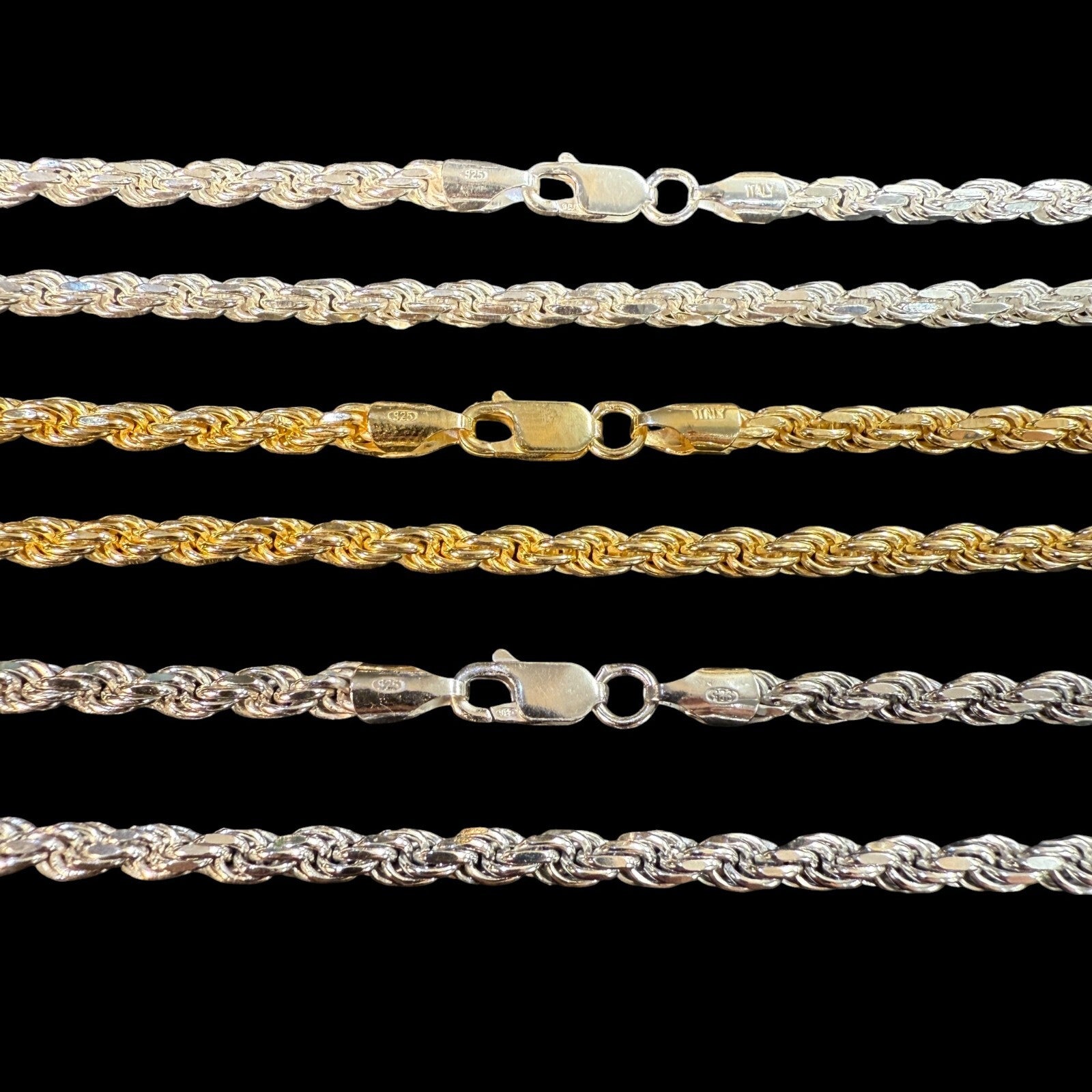 925 Sterling Silver 4mm Diamond Cut Rope Chain Necklace