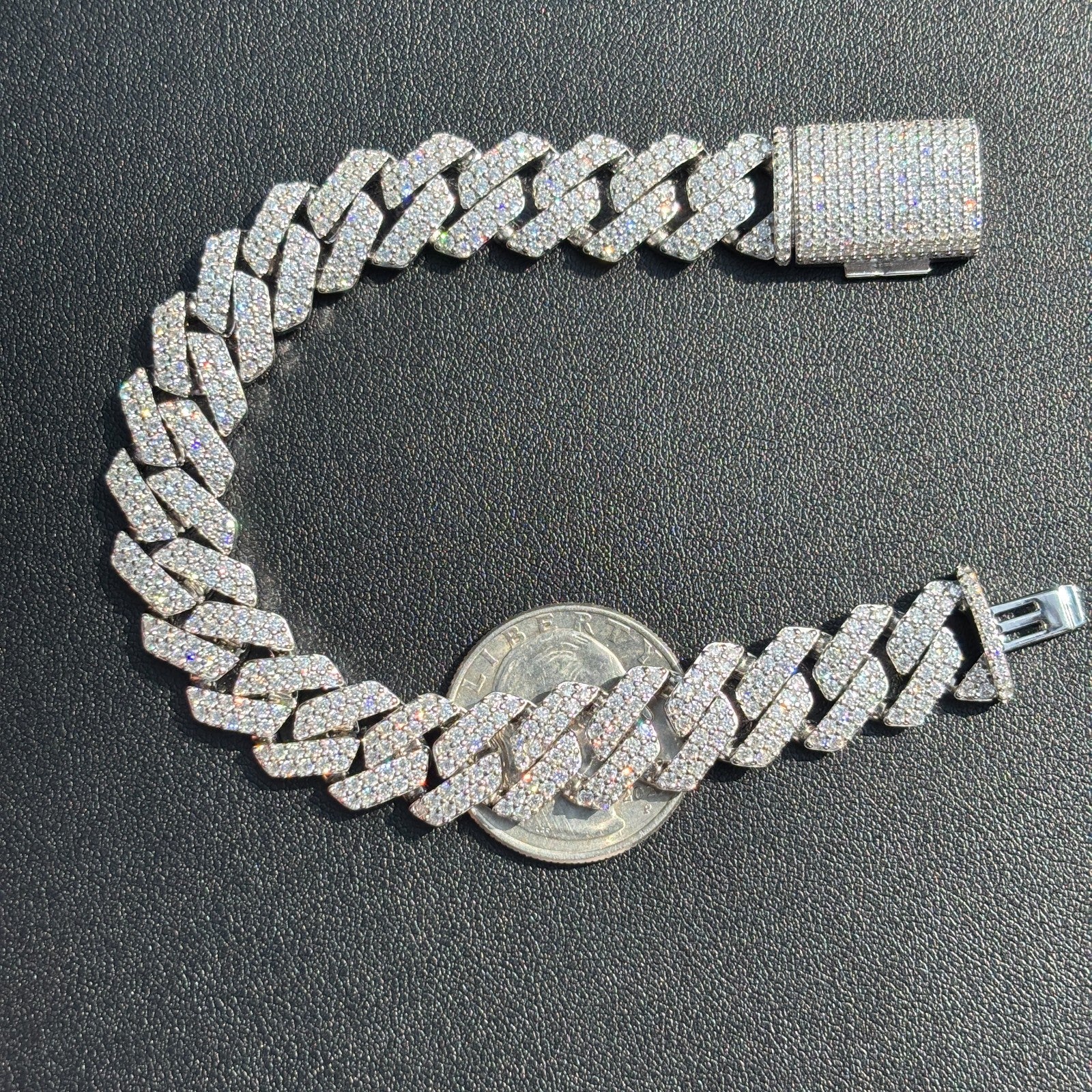 925 Sterling Silver 12mm Moissanite Cuban Prong Bracelet