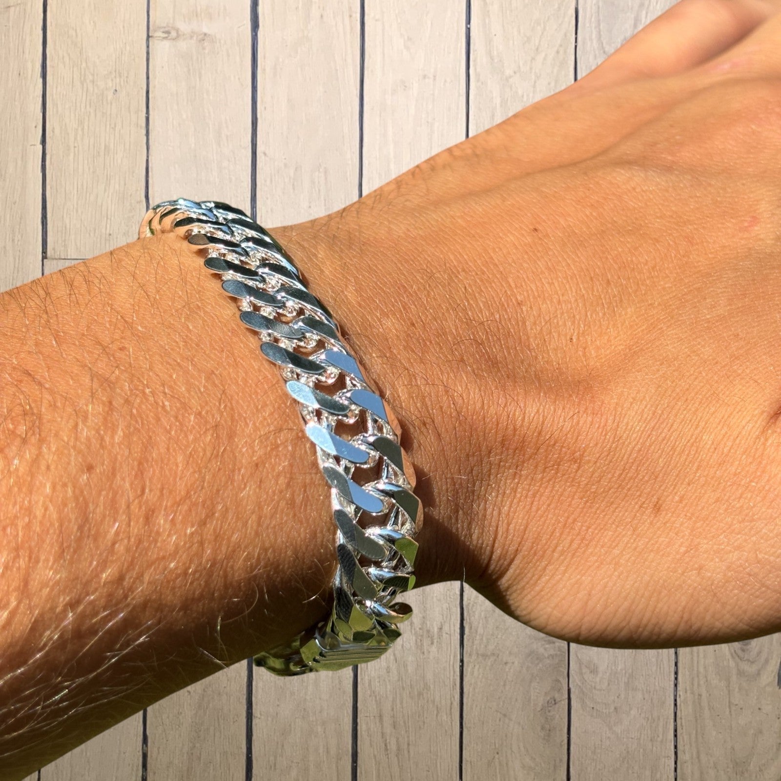 925 Sterling Silver 12mm Double Curb Bracelet