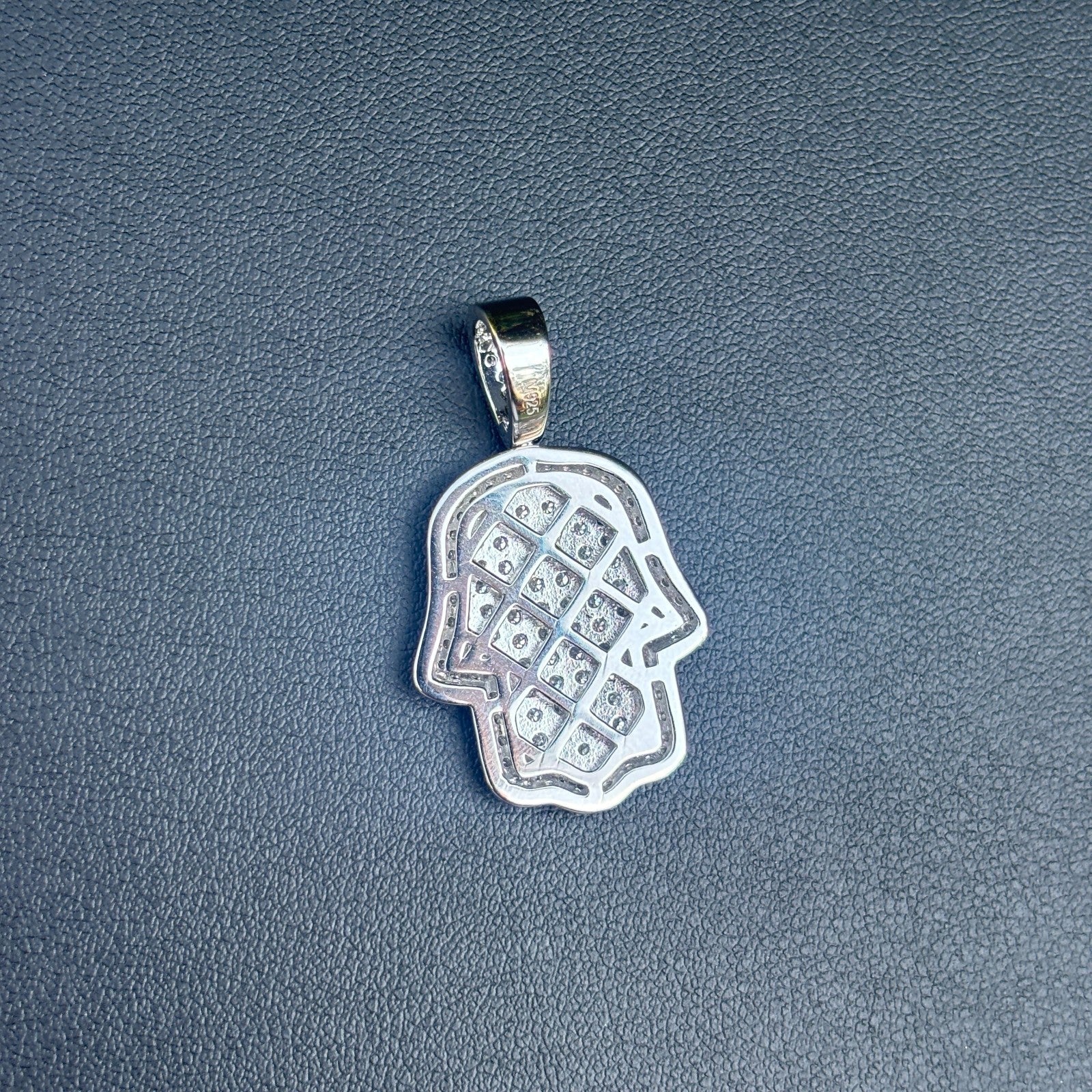 925 Sterling Silver Fully Iced Out Hamsa Pendant With Moissanite - Small