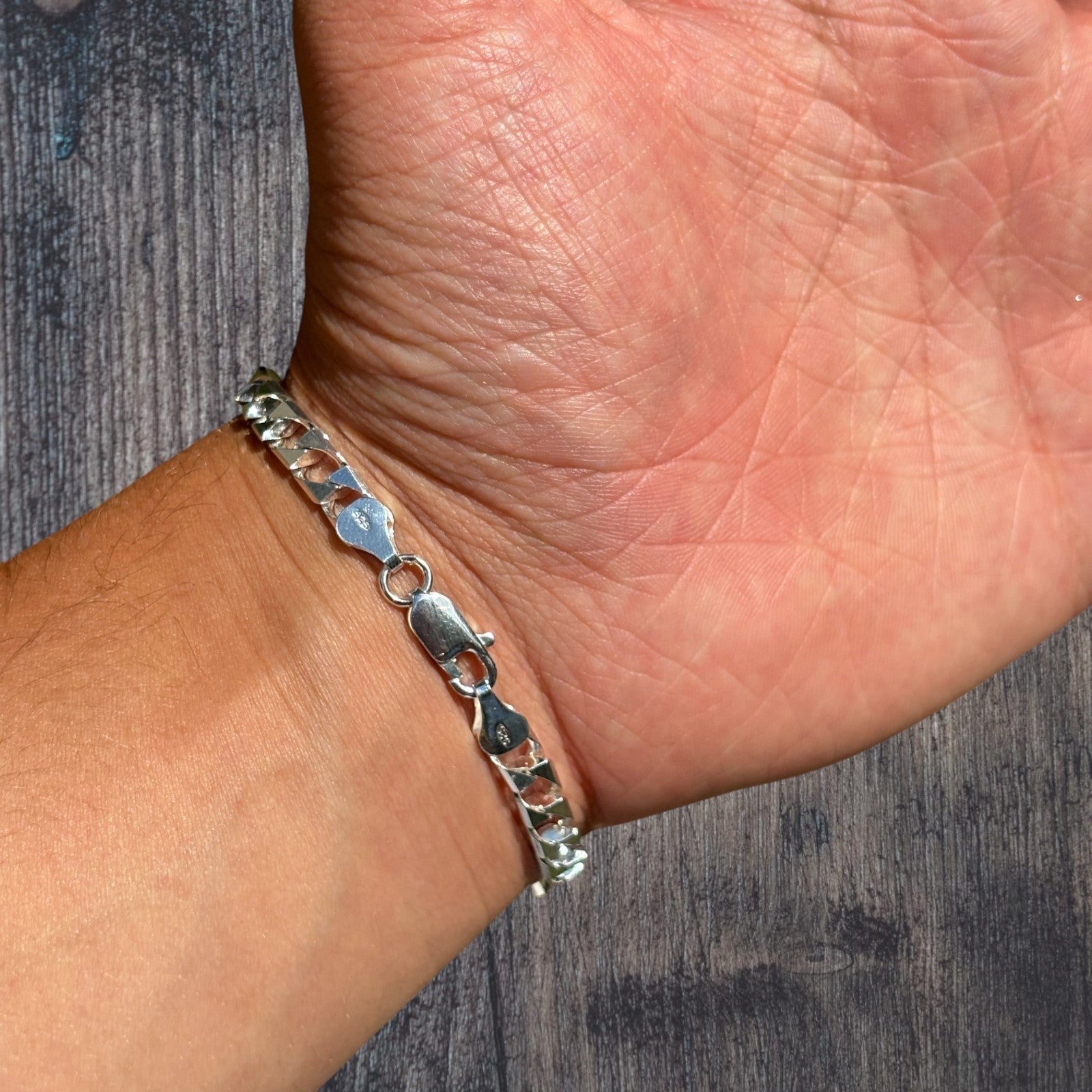 925 Sterling Silver 6mm Square Curb Bracelet