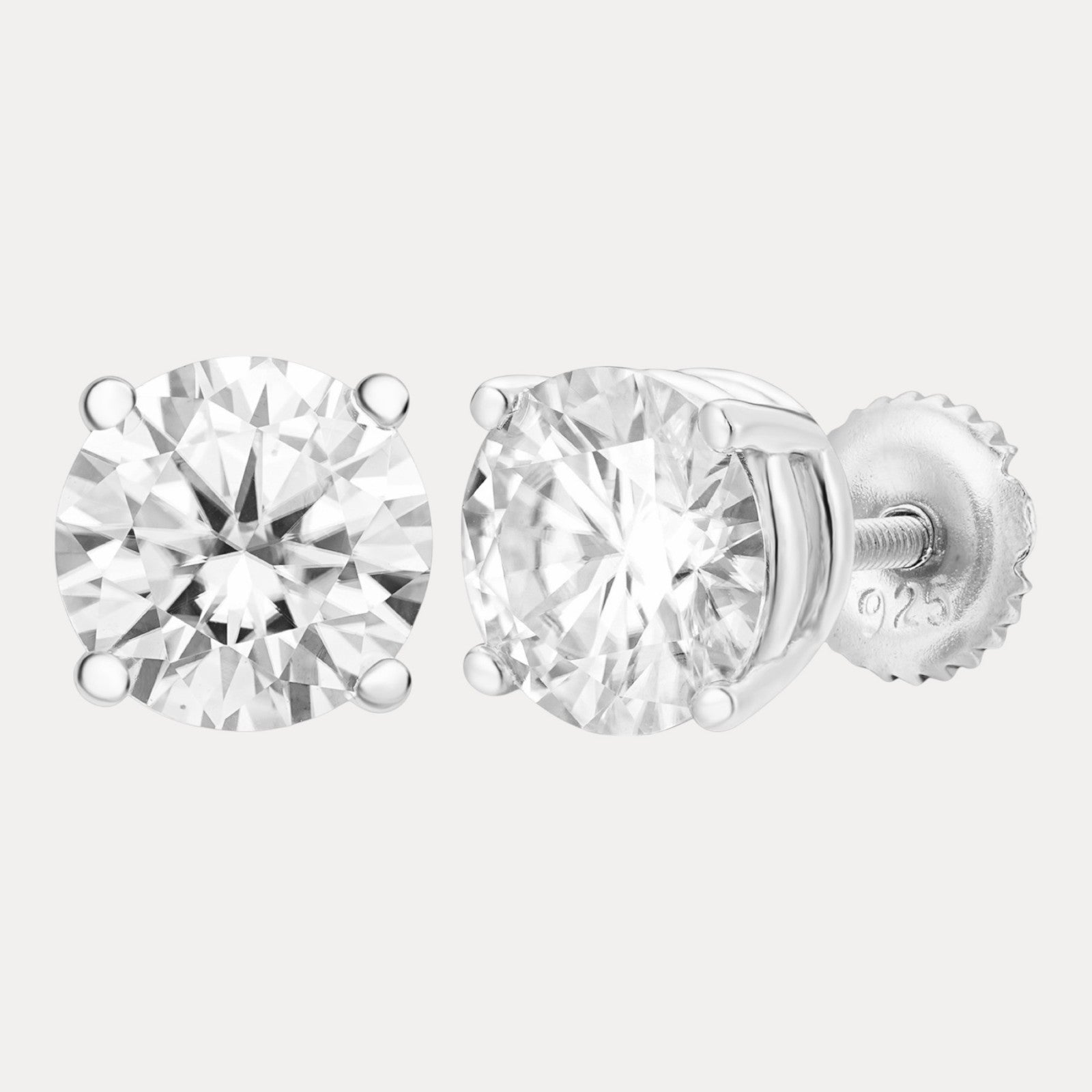 925 Sterling Silver 8mm Moissanite Earrings 4ct TW Studs