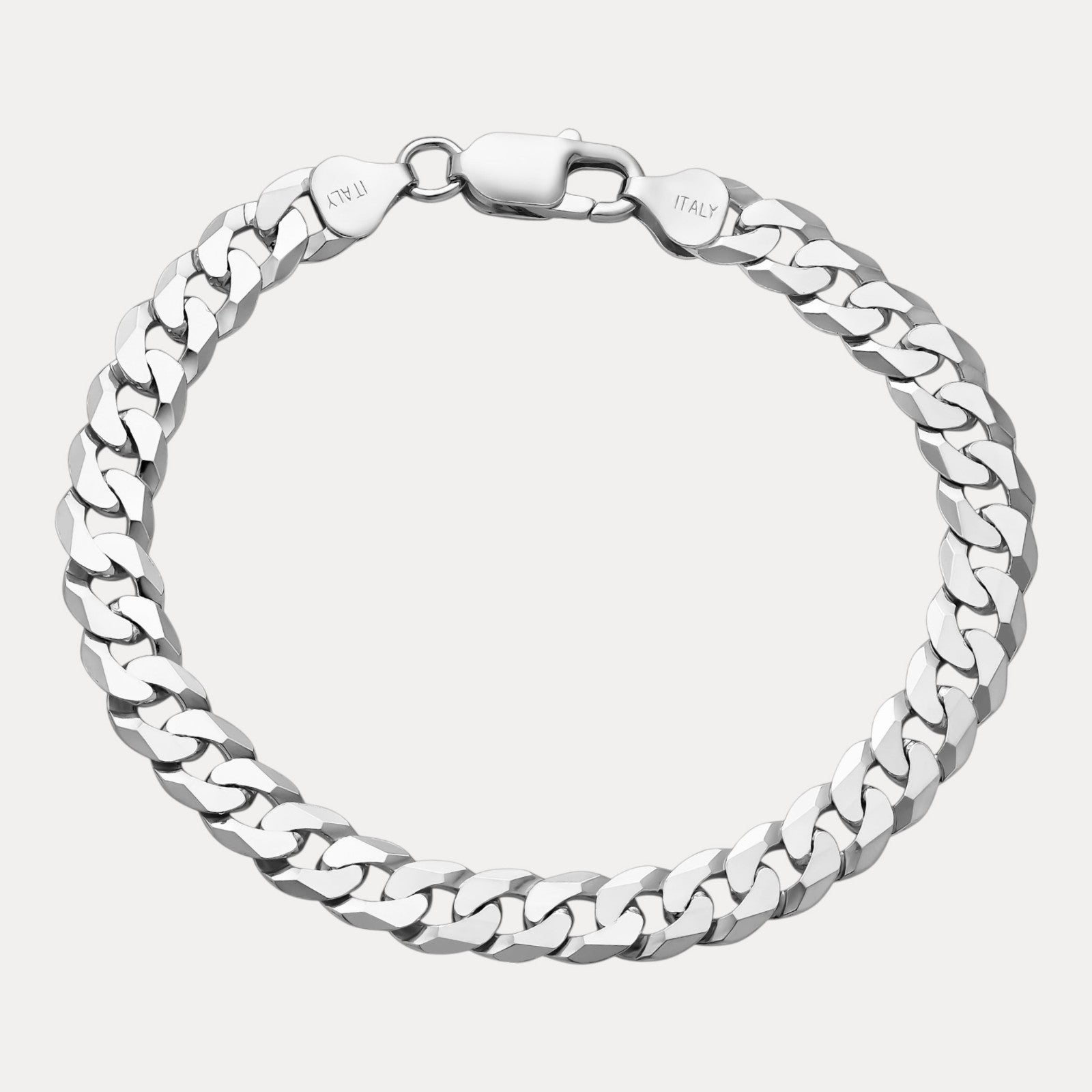925 Sterling Silver 8mm Flat Curb Bracelet