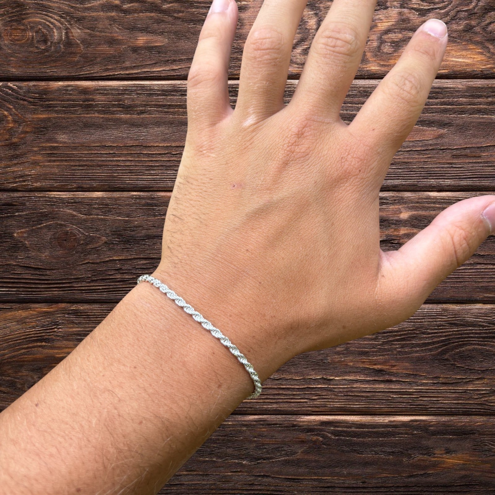 925 Sterling Silver 3mm Diamond Cut Rope Bracelet