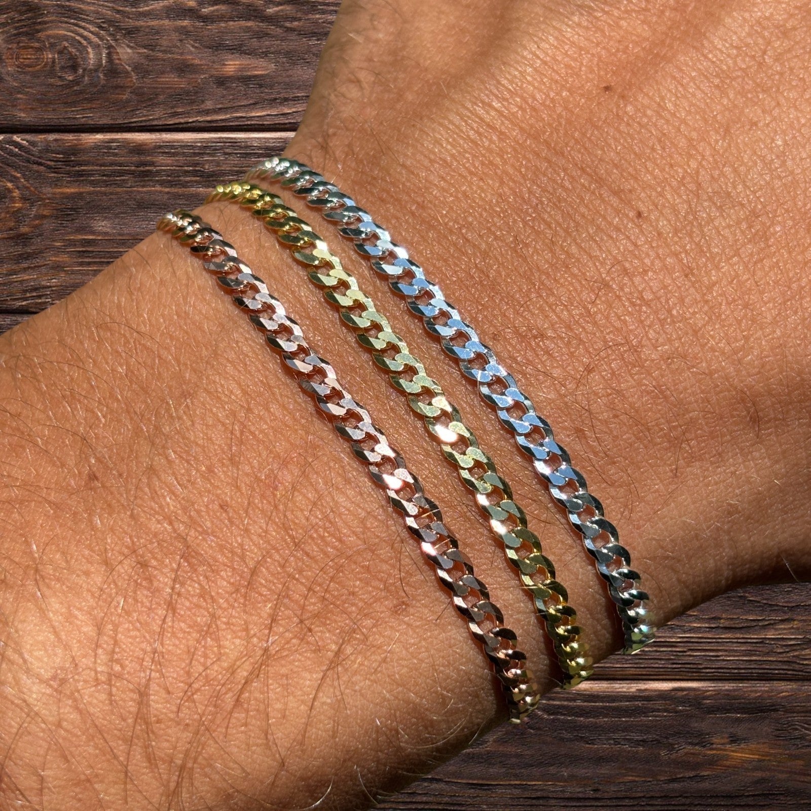 925 Sterling Silver 3mm Flat Curb Bracelet