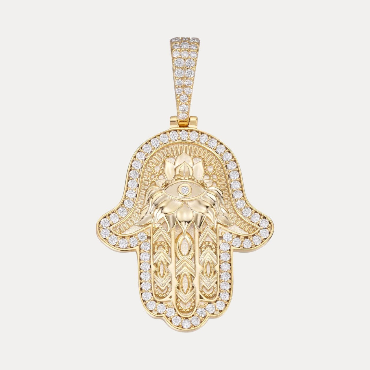 925 Sterling Silver Hamsa Hand Pendant With Moissanite - Medium