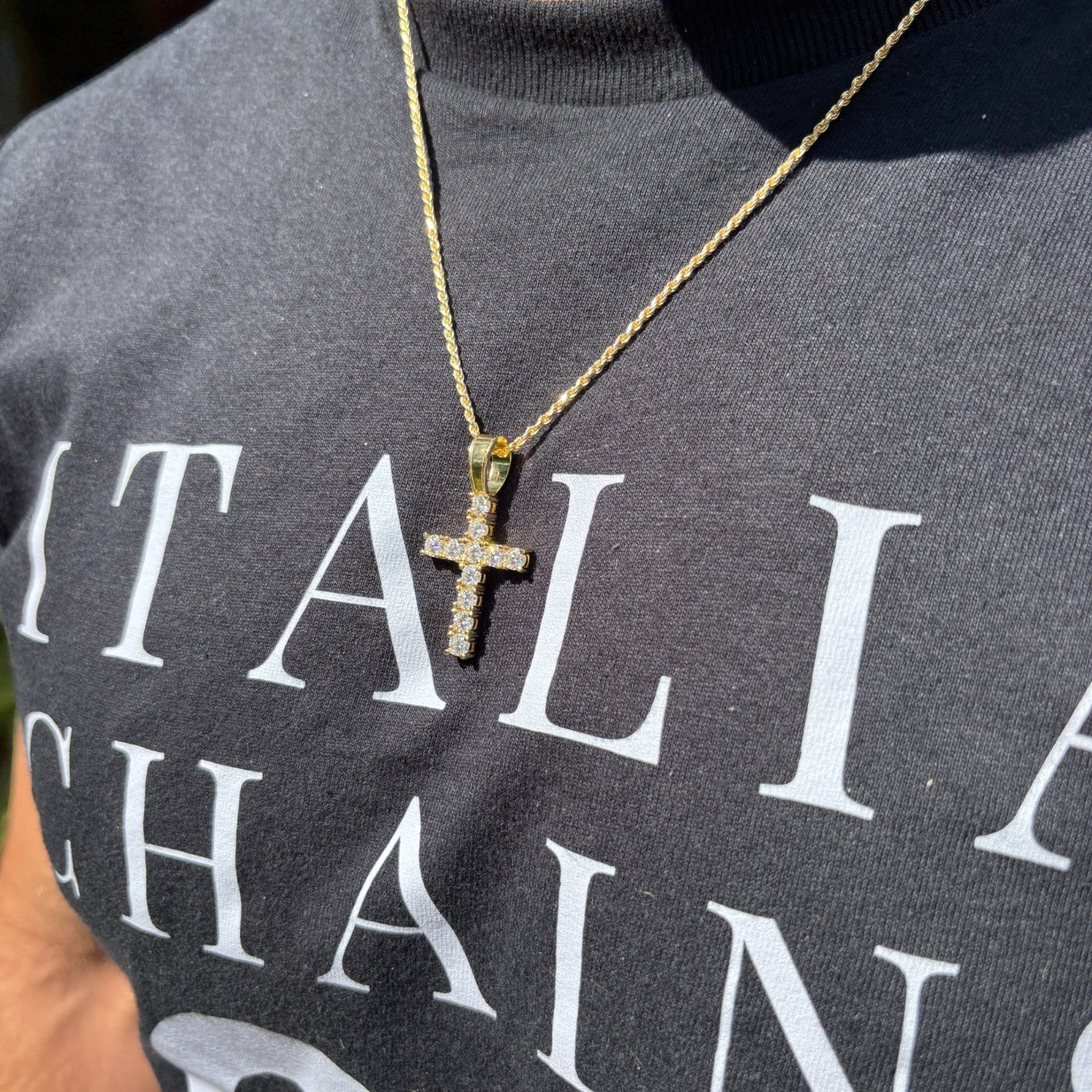 925 Sterling Silver Small Tennis Cross Pendant With Moissanite - Medium