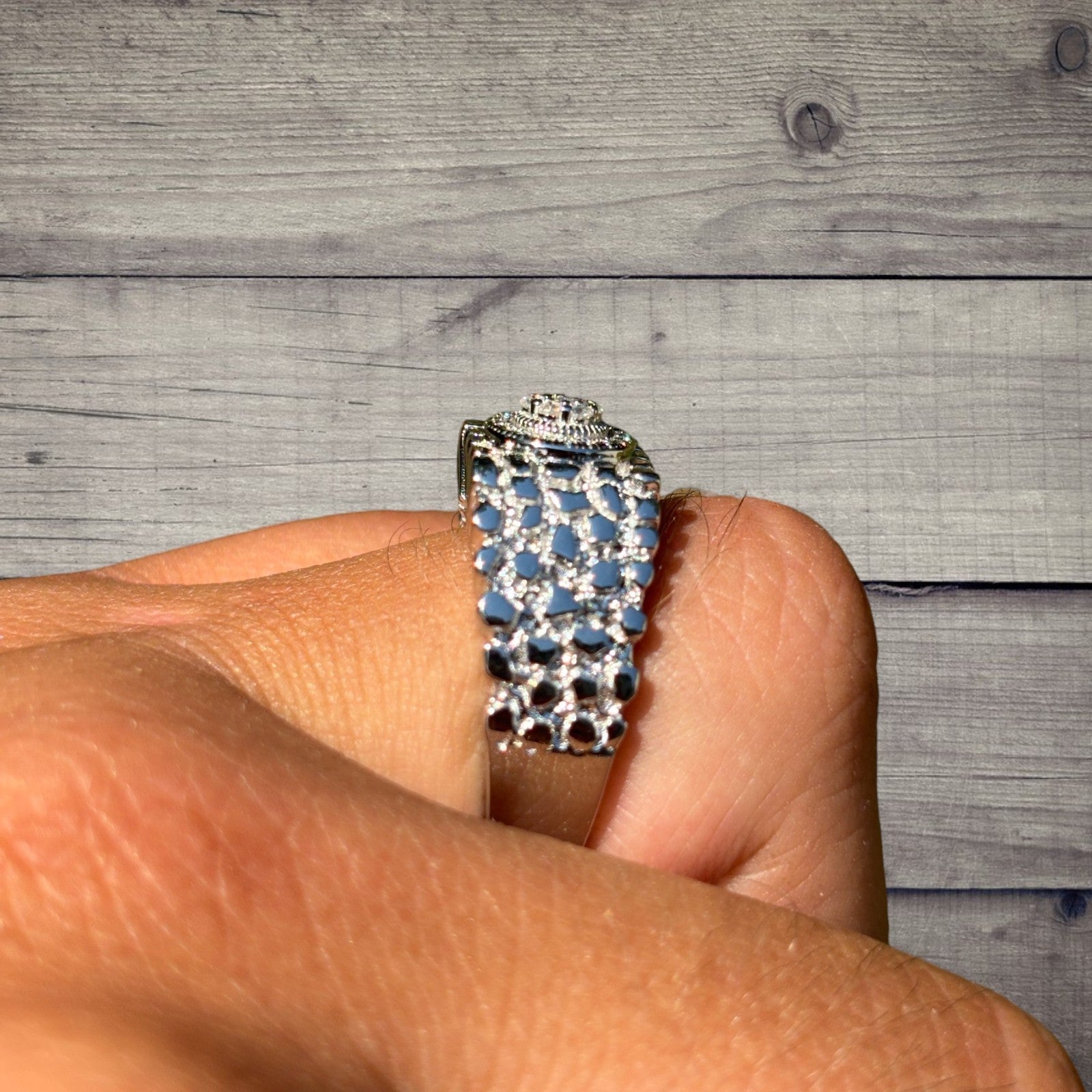 925 Sterling Silver Nugget Crown Ring With Moissanite