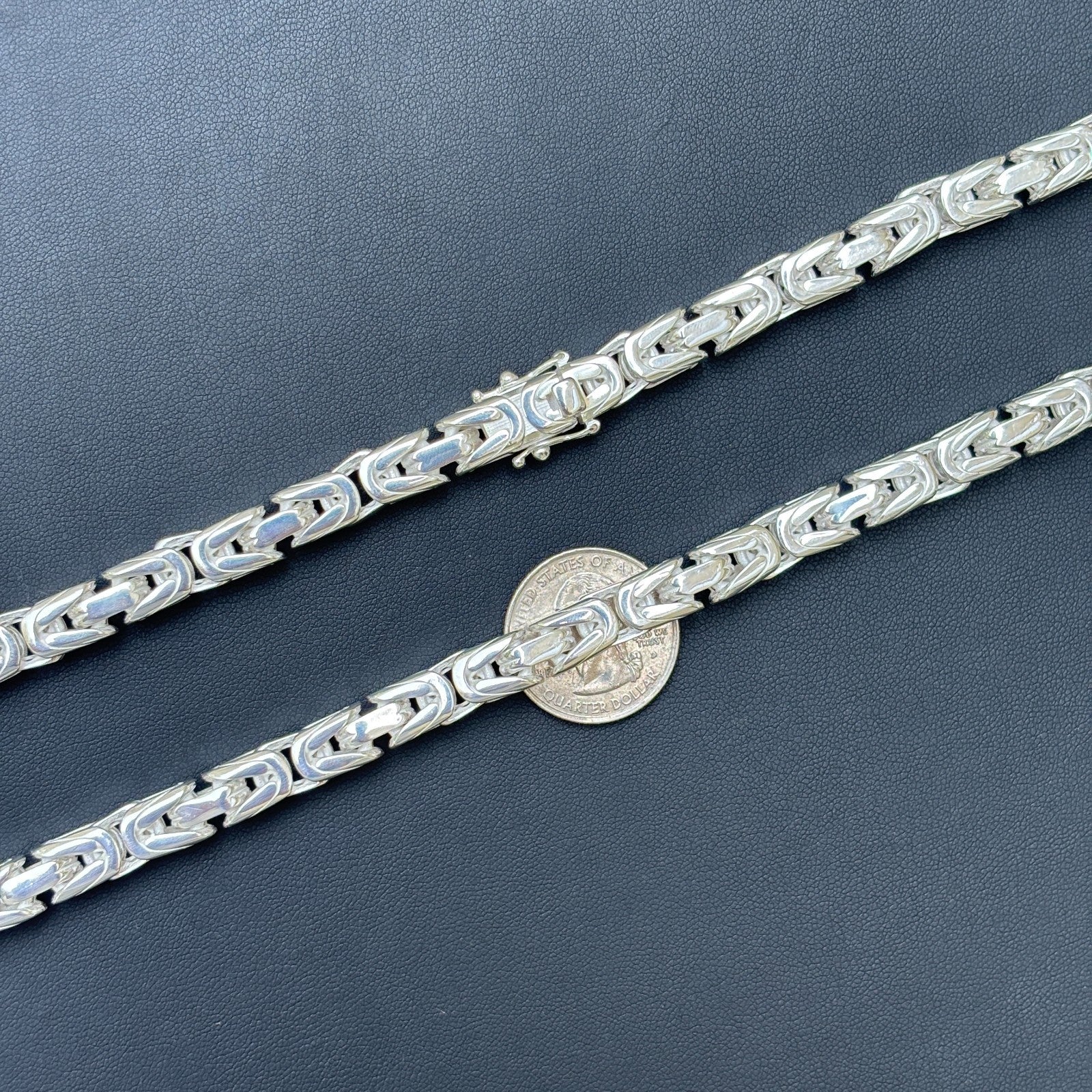 925 Sterling Silver 8mm Byzantine W. Box Clasp Chain Necklace