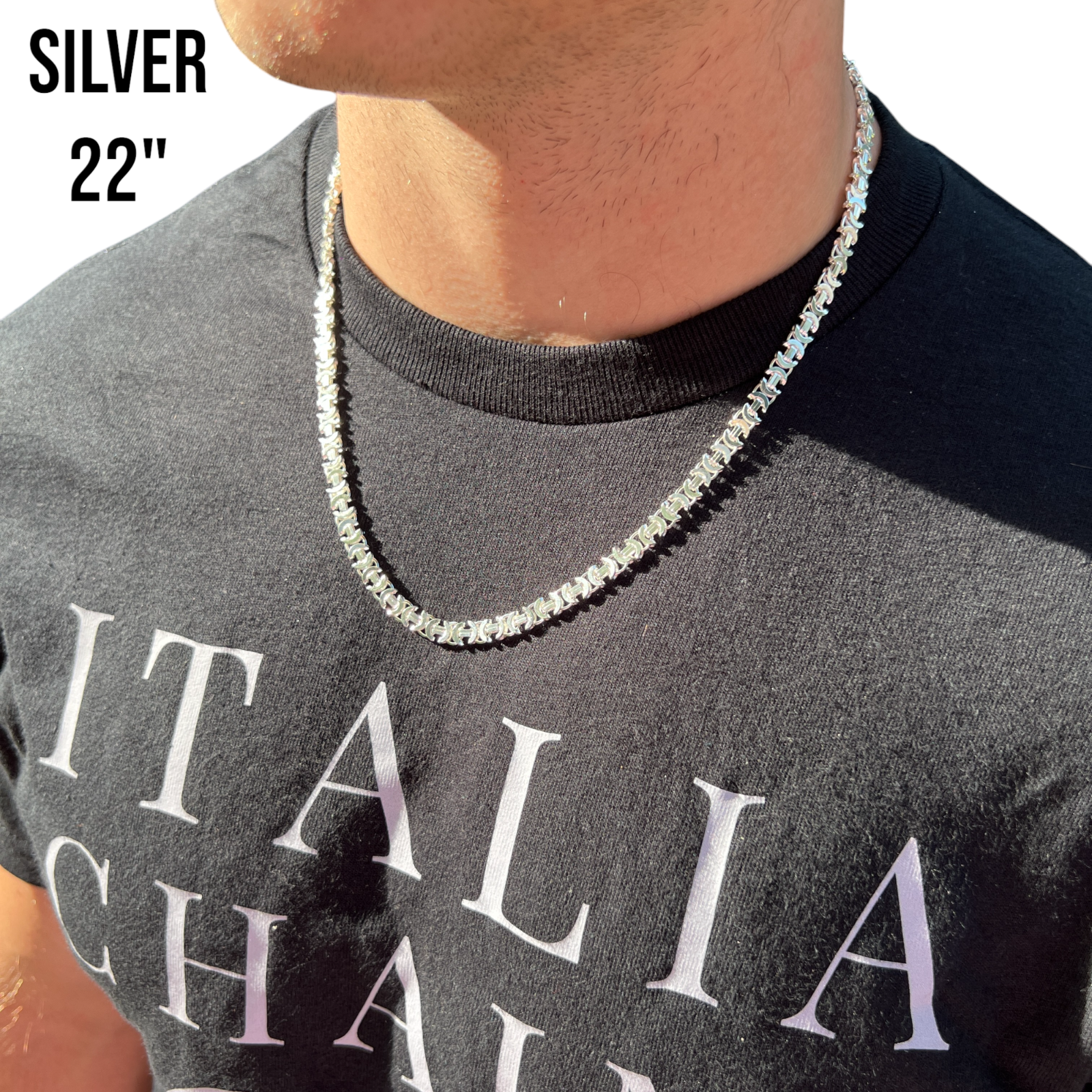 925 Sterling Silver 6mm Flat Byzantine Chain Necklace