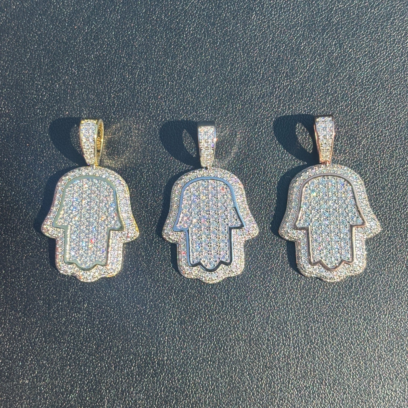 925 Sterling Silver Fully Iced Out Hamsa Pendant With Moissanite - Small