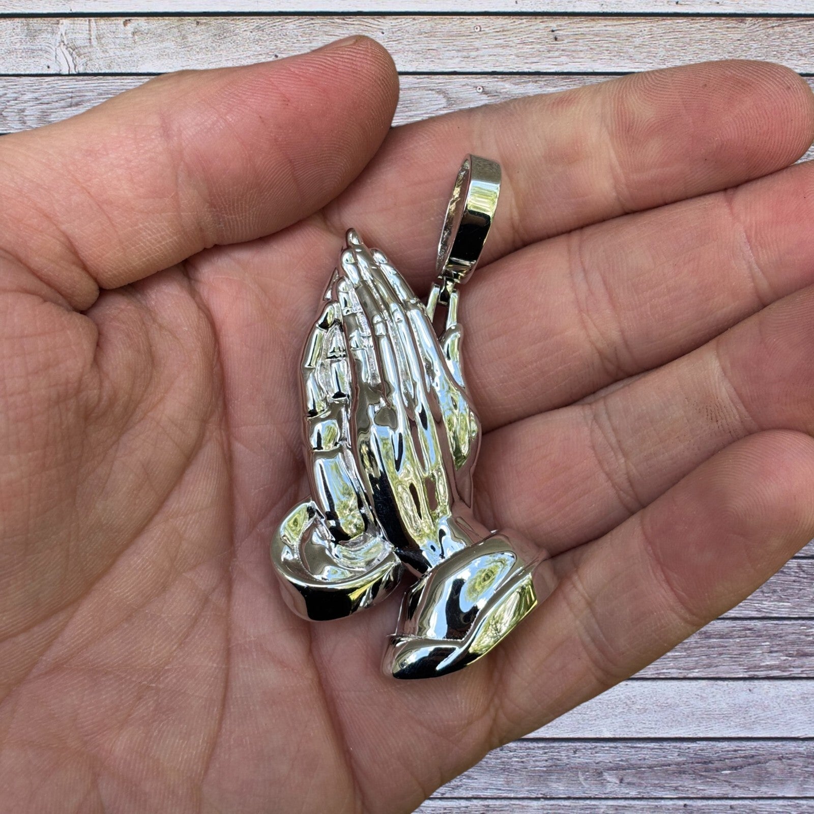 925 Sterling Silver Praying Hands Pendant - Large