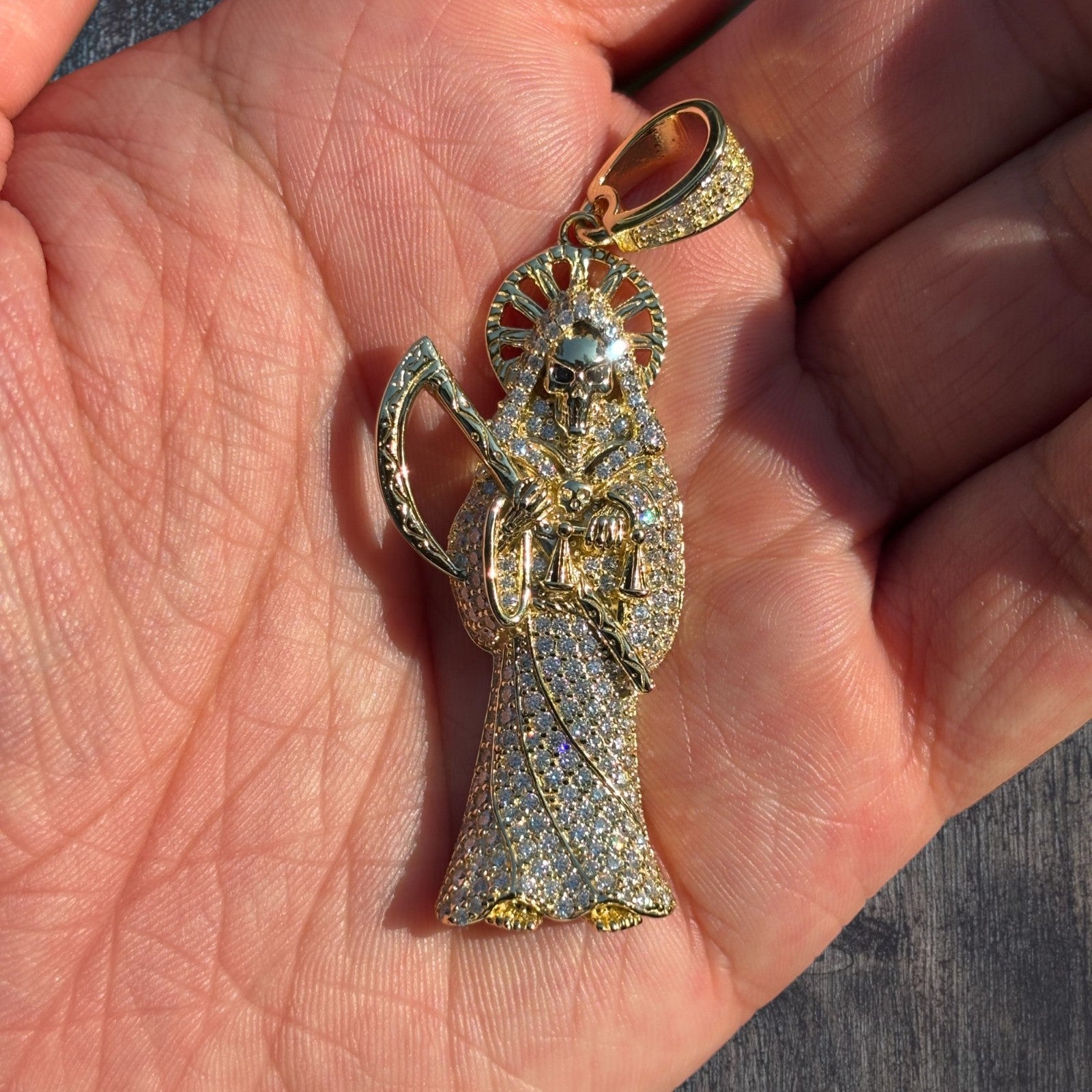 925 Sterling Silver Grim Reaper Pendant With Moissanite