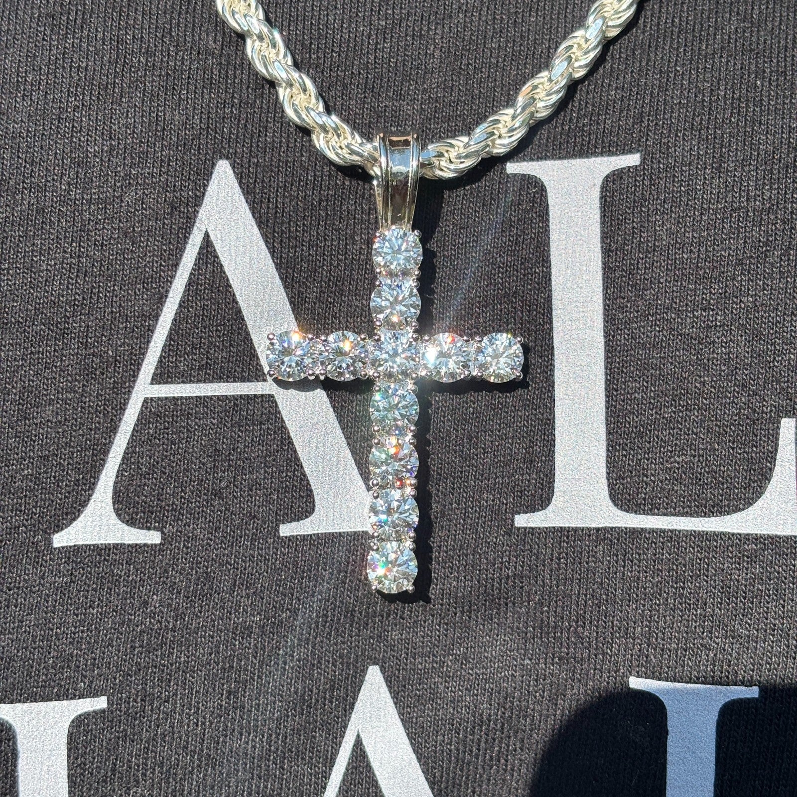 925 Sterling Silver Tennis Cross Pendant With Moissanite - X-Large