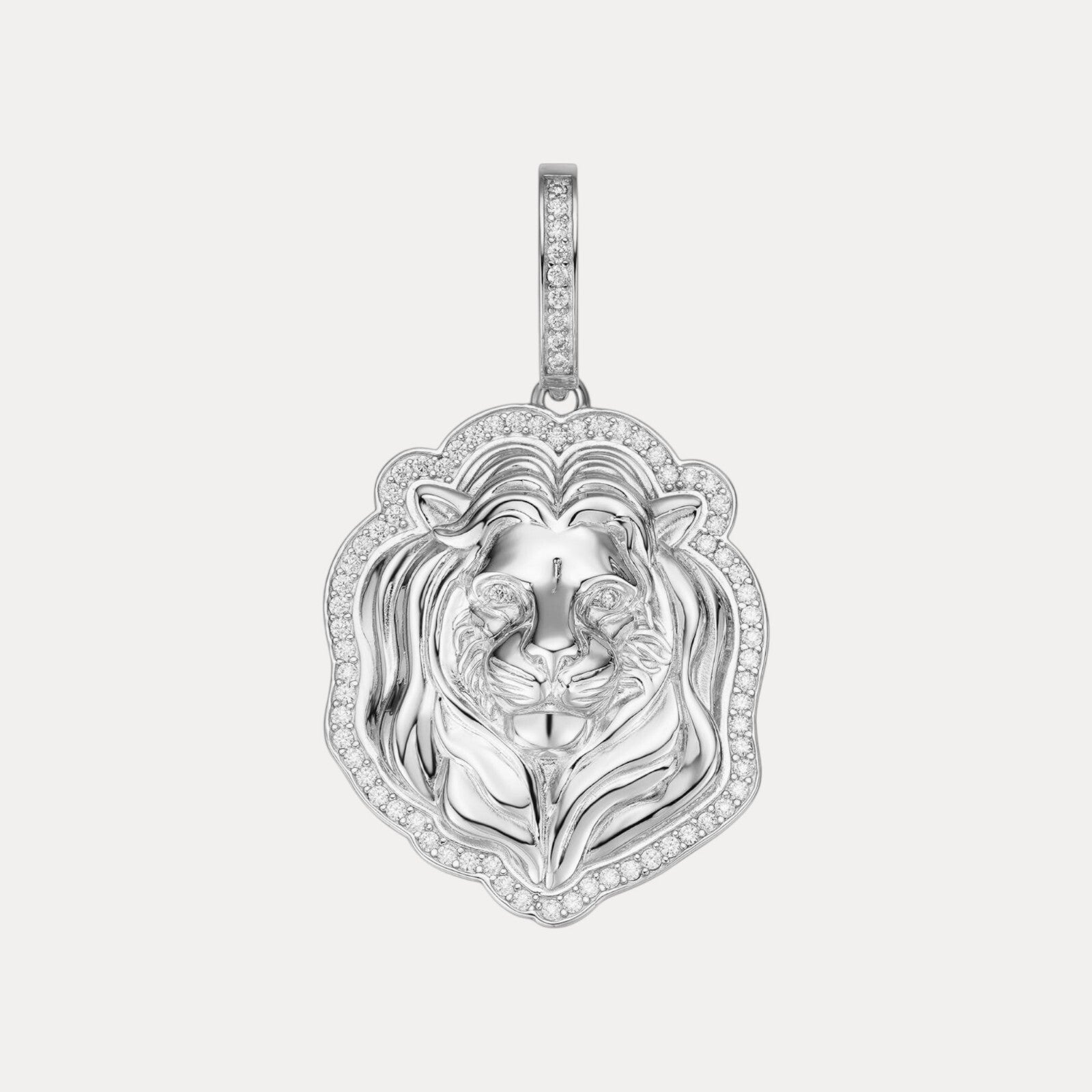 925 Sterling Silver Lion Head Pendant With Moissanite - Small