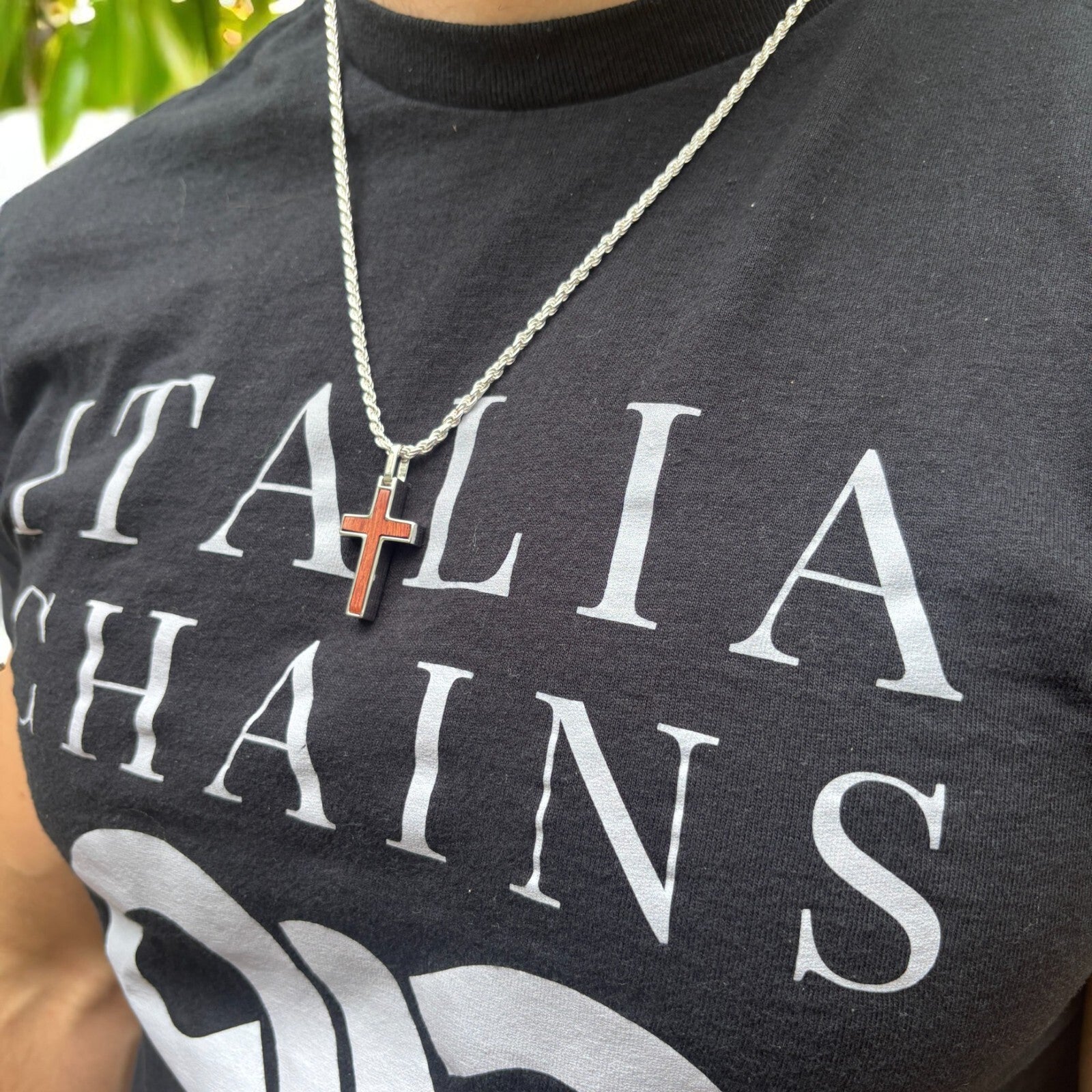 925 Sterling Silver Wooden Cross Pendant - Small