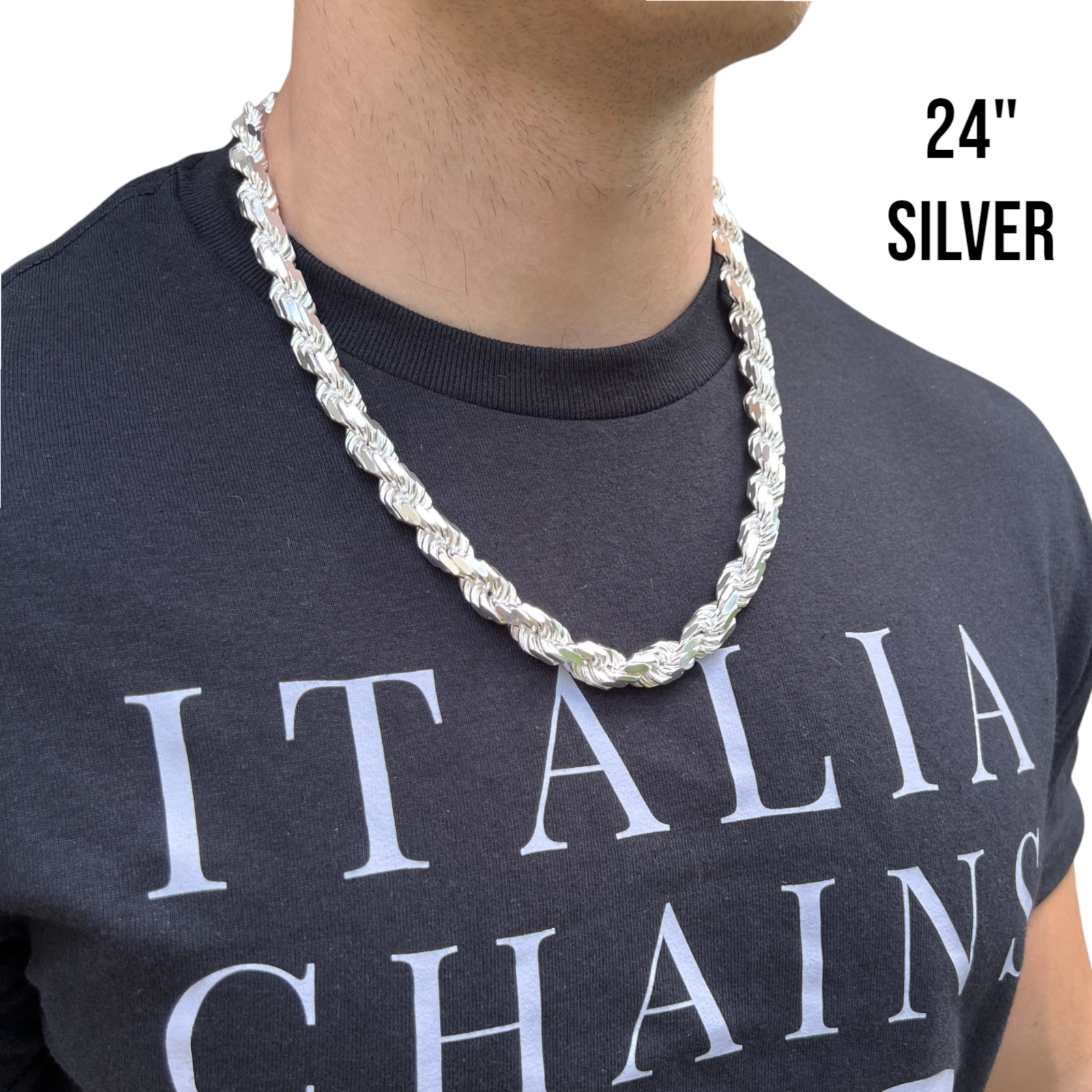 925 Sterling Silver 11mm Diamond Cut Rope Chain Necklace