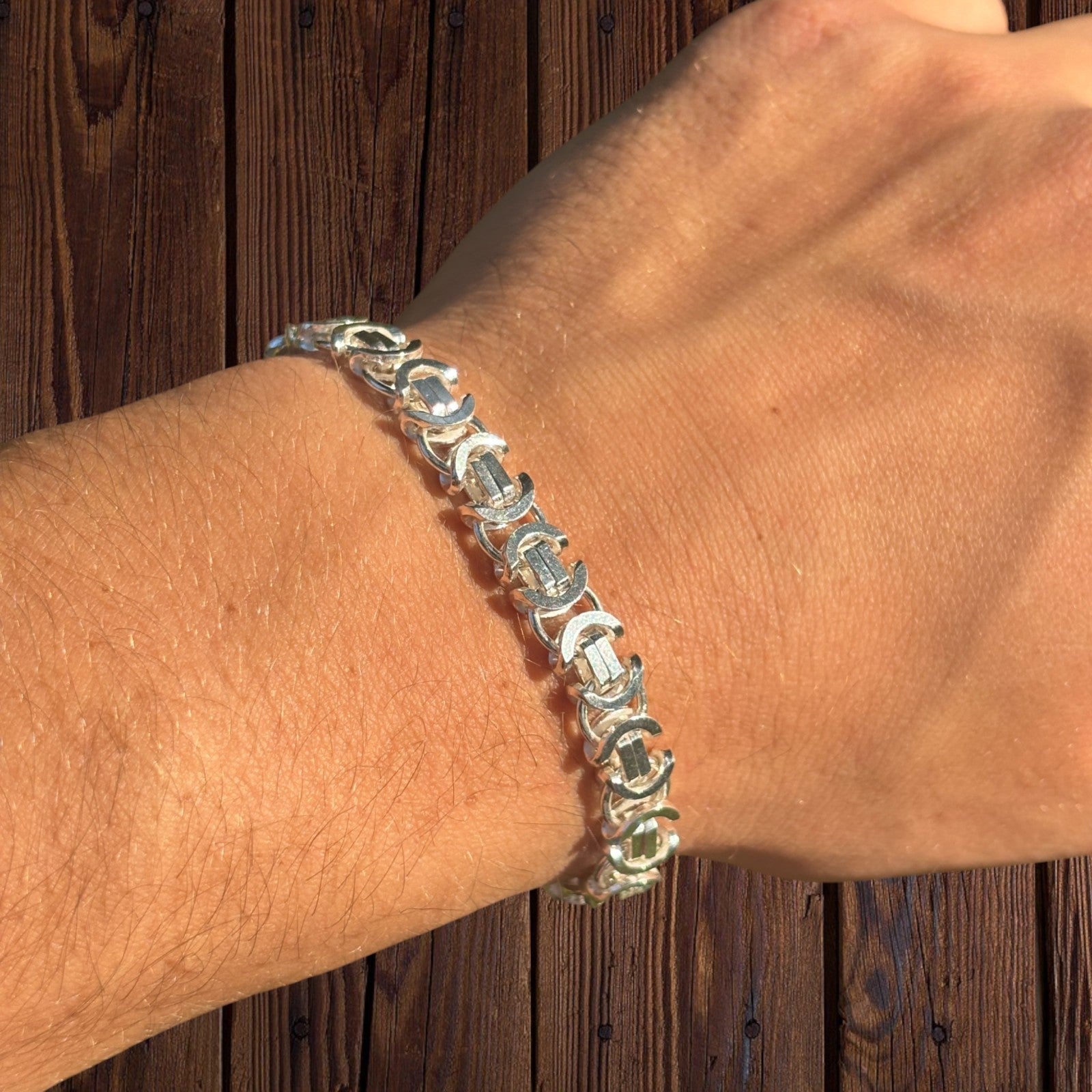 925 Sterling Silver 8mm Flat Byzantine Bracelet