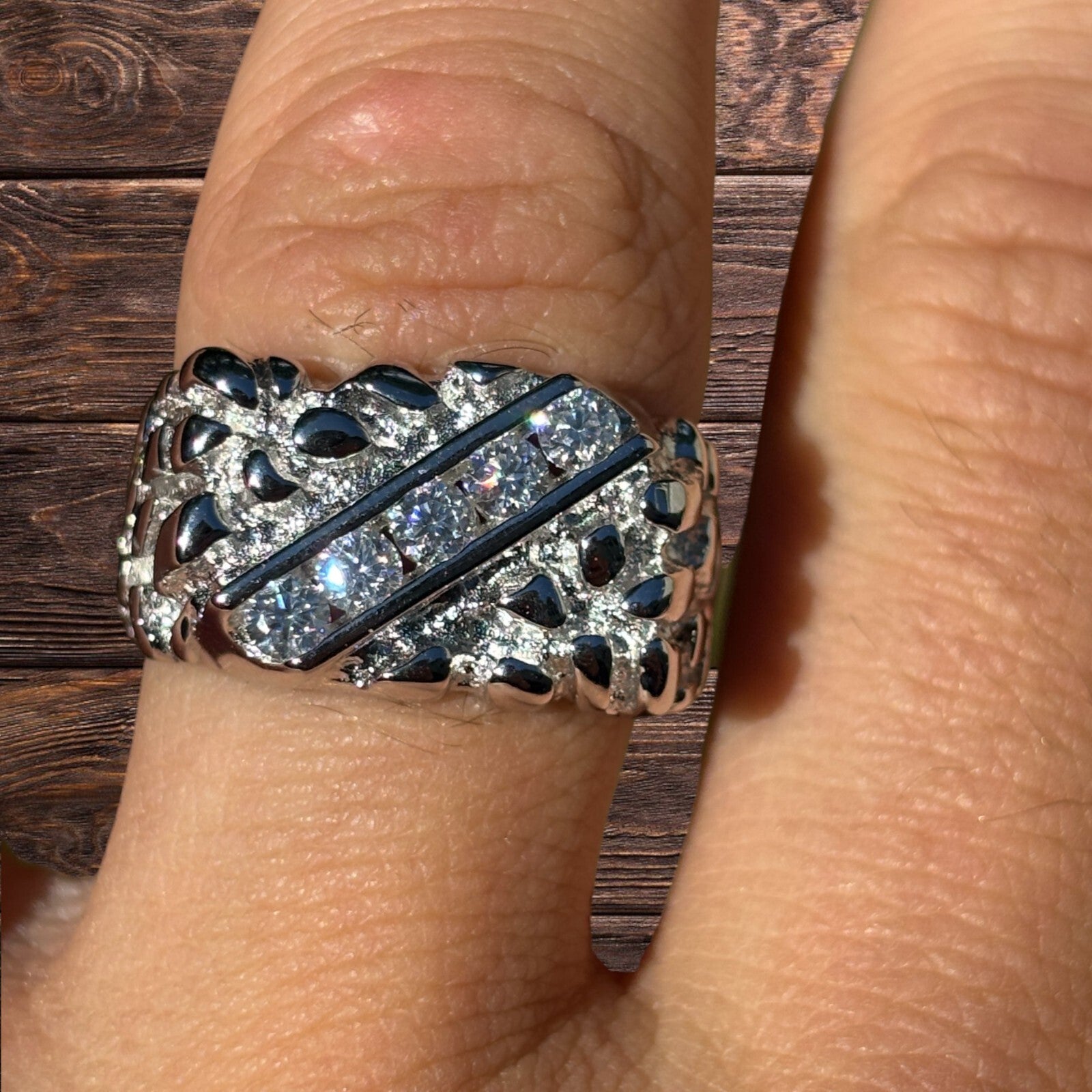 925 Sterling Silver Nugget Ring Iced With Moissanite