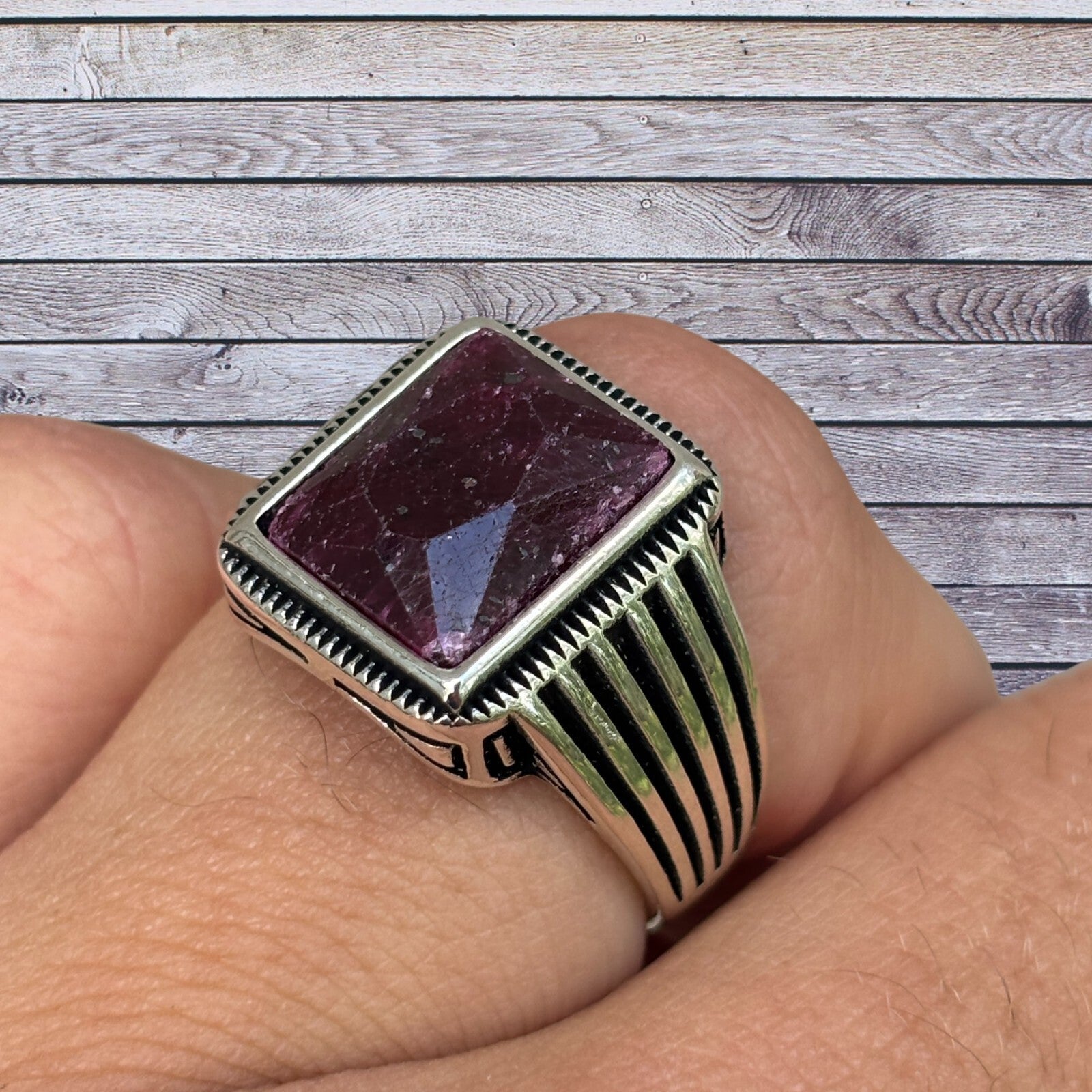 925 Sterling Silver Vintage Red Ruby Ring