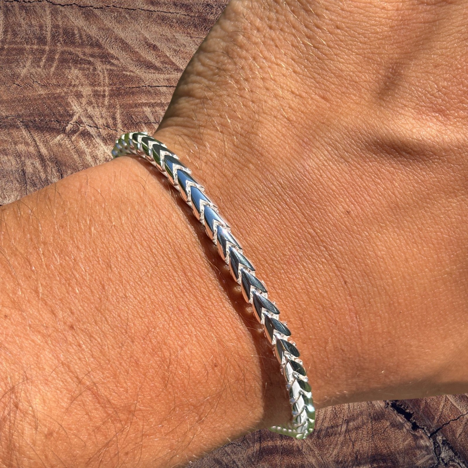 925 Sterling Silver 5mm Rounded Franco Bracelet W. Box Clasp