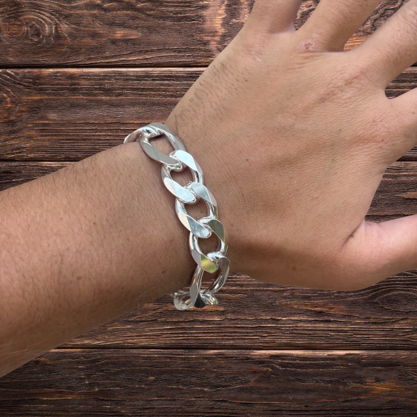 925 Sterling Silver 15mm Figaro Bracelet