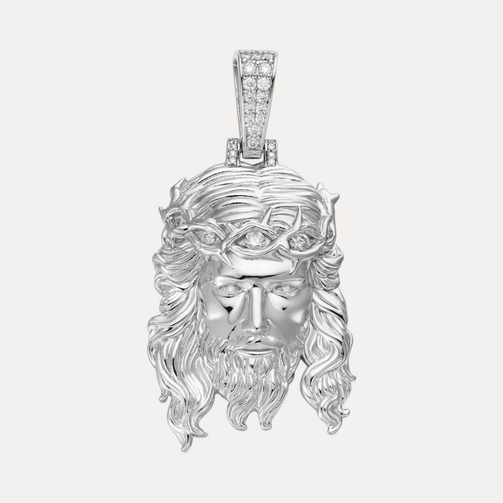 925 Sterling Silver Jesus Pendant With Moissanite - Medium