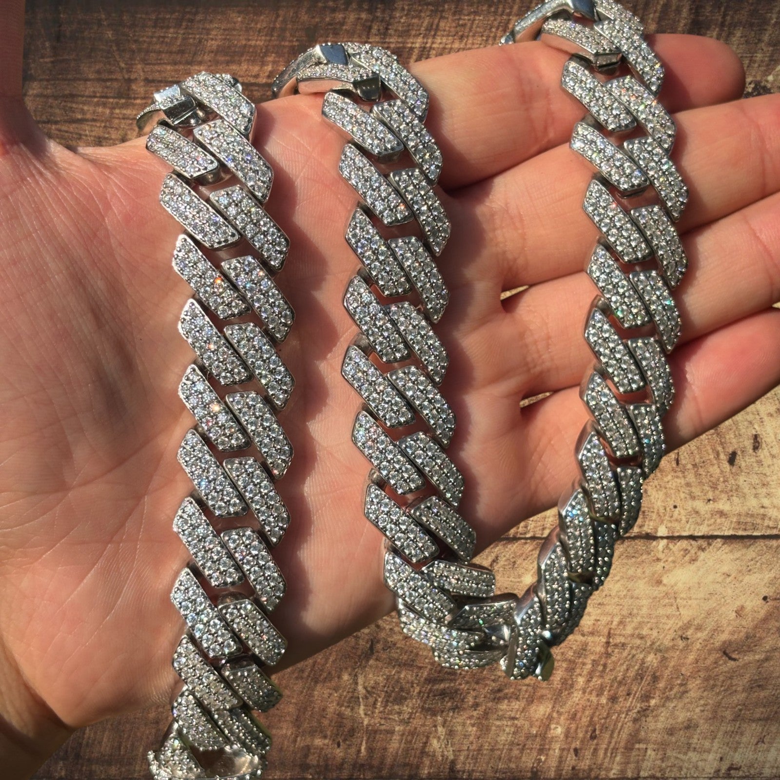 925 Sterling Silver 20mm Moissanite Miami Cuban Prong Chain Necklace