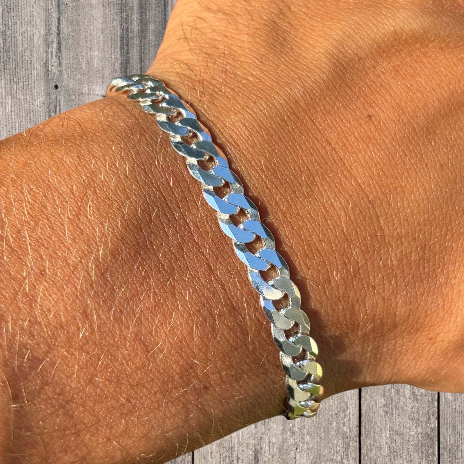 925 Sterling Silver 7mm Flat Curb Bracelet