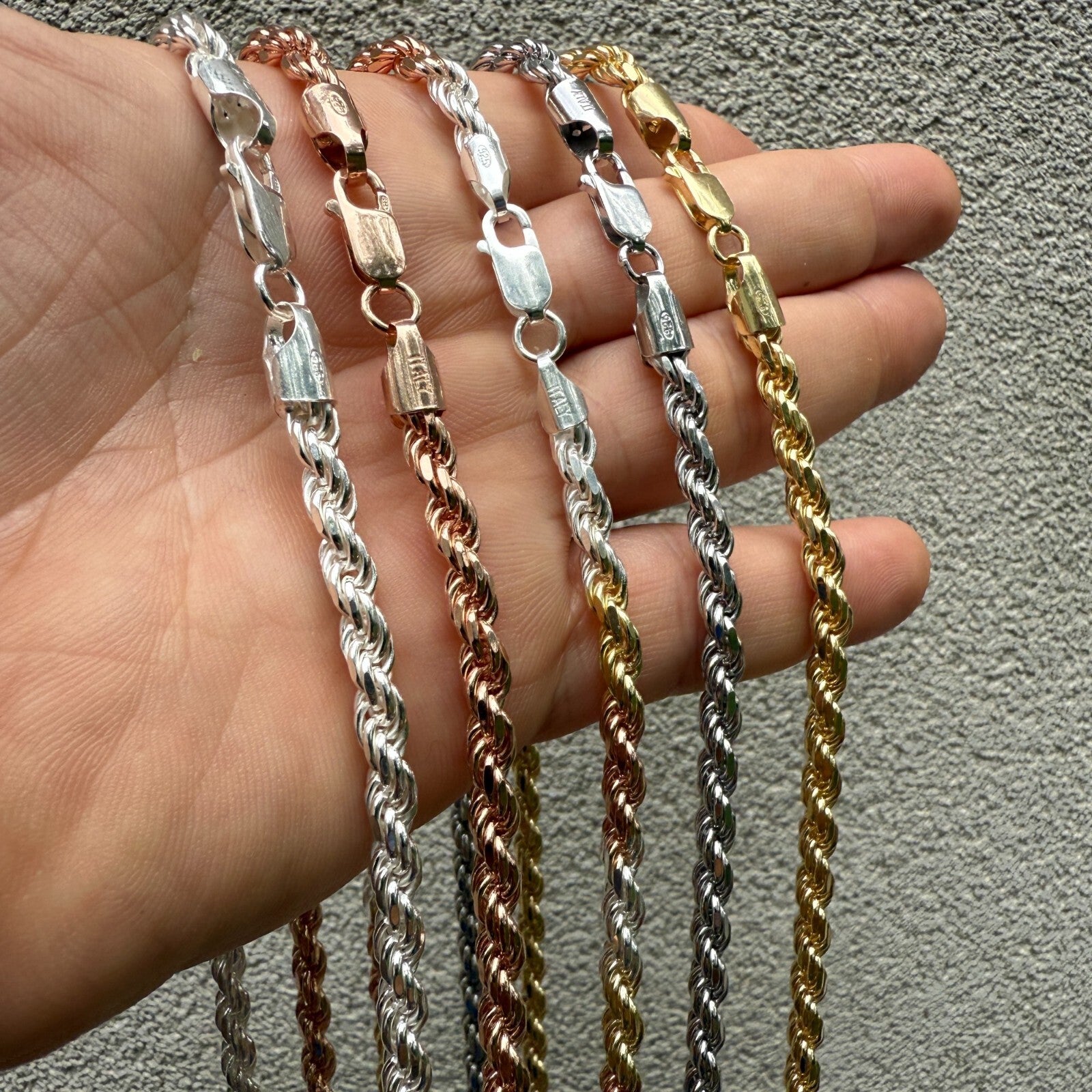 925 Sterling Silver 5mm Diamond Cut Rope Chain Necklace