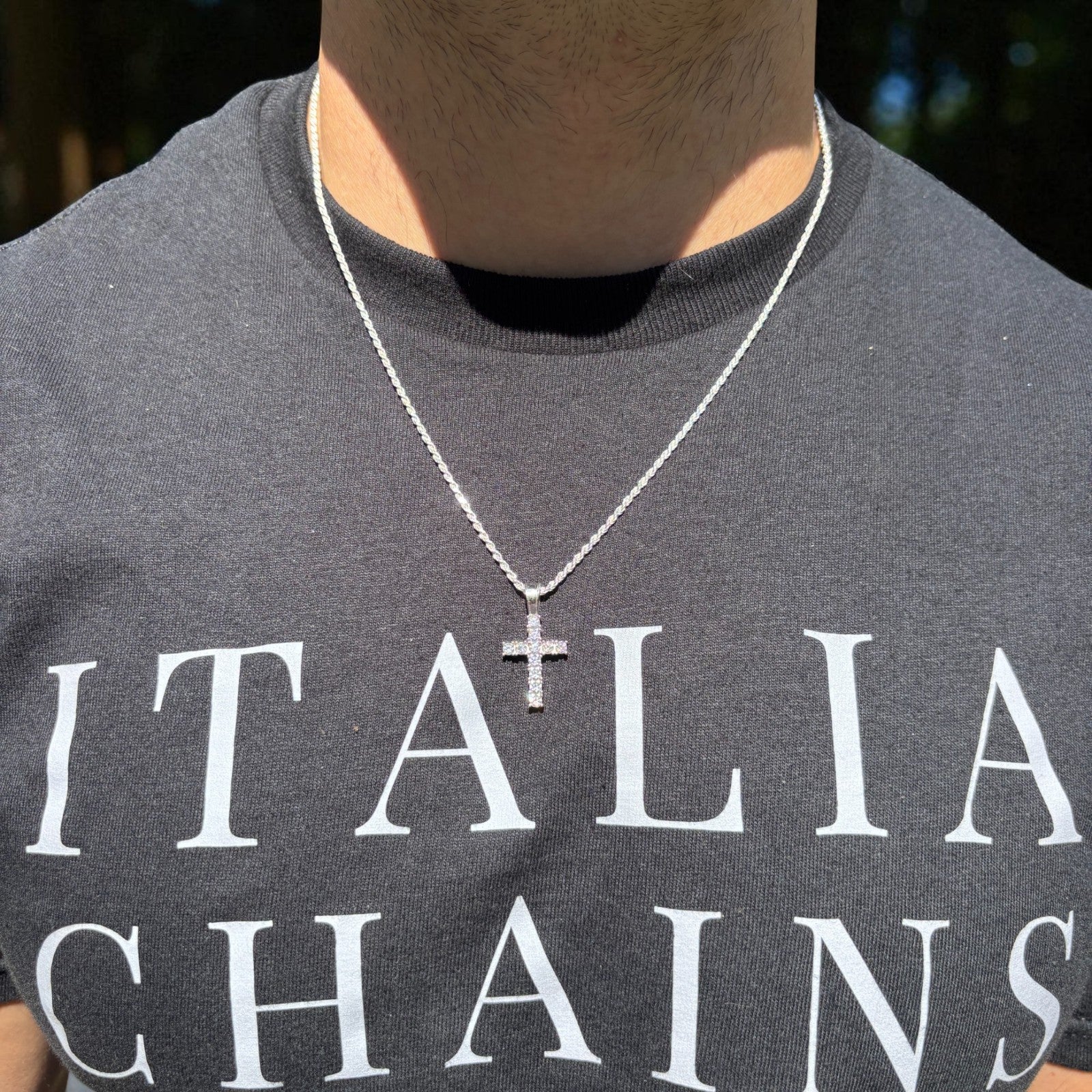 925 Sterling Silver Small Tennis Cross Pendant With Moissanite - Small