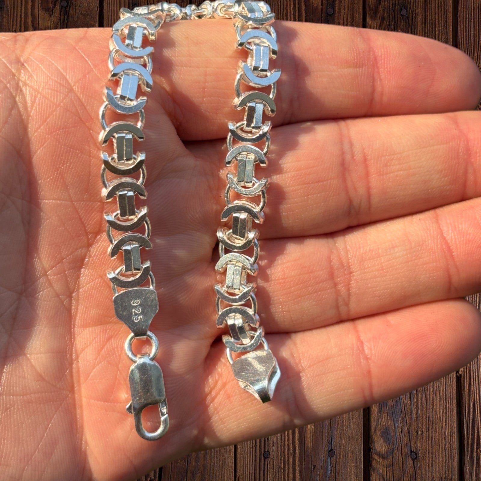 925 Sterling Silver 8mm Flat Byzantine Bracelet