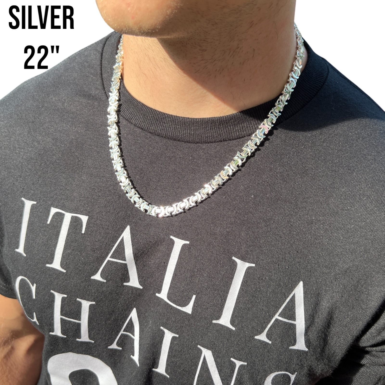 925 Sterling Silver 8mm Flat Byzantine Chain Necklace