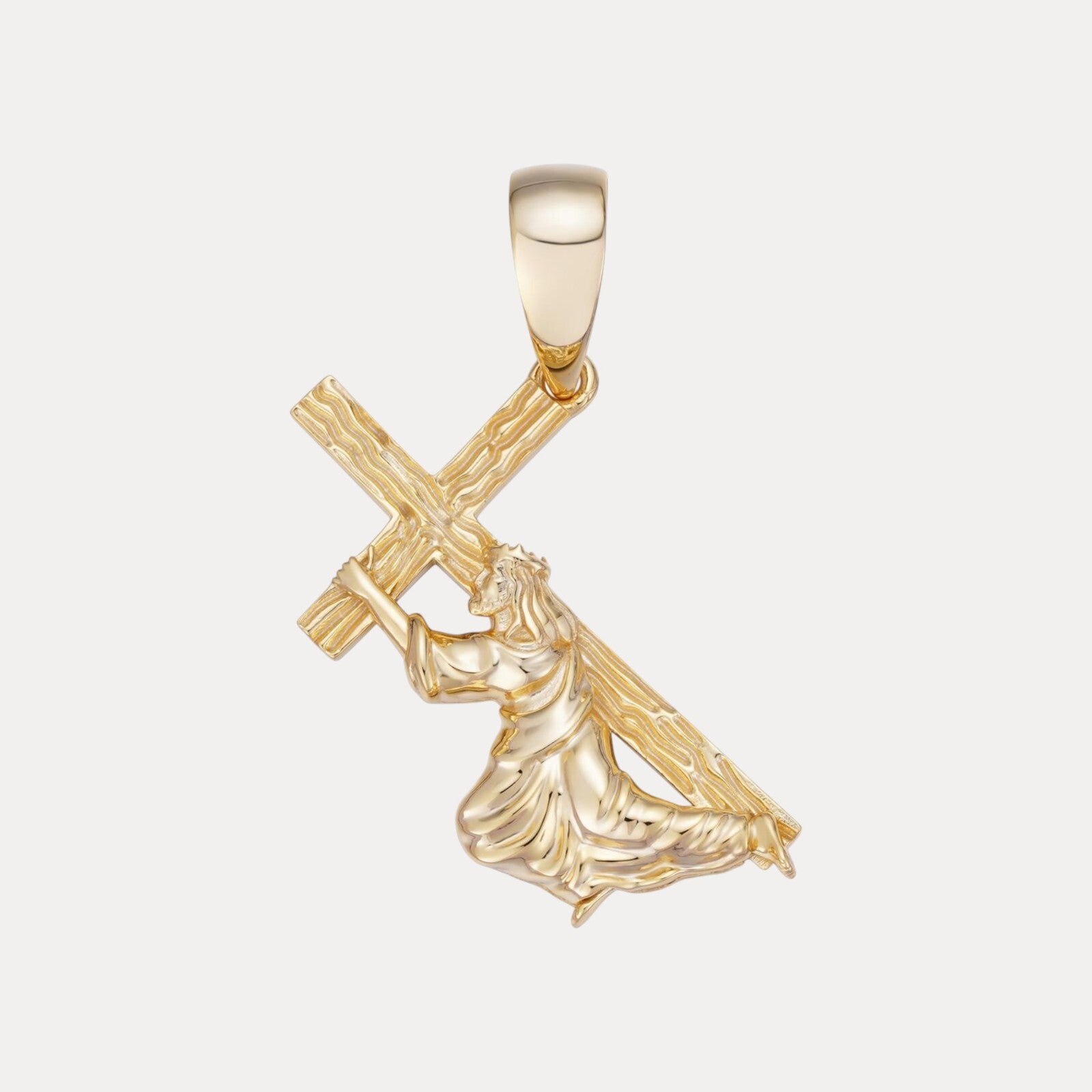 925 Sterling Silver Jesus Carrying Cross Pendant - Small