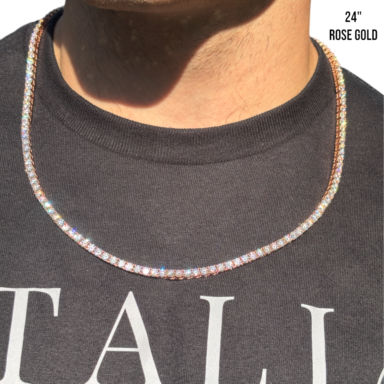 925 Sterling Silver 4mm Tennis Chain Necklace - CZ Or Moissanite