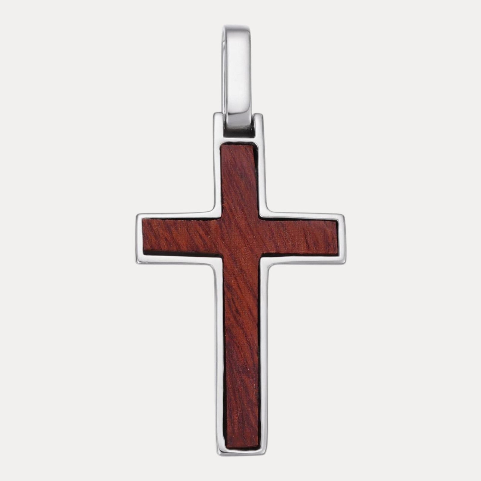 925 Sterling Silver Wooden Cross Pendant - Large