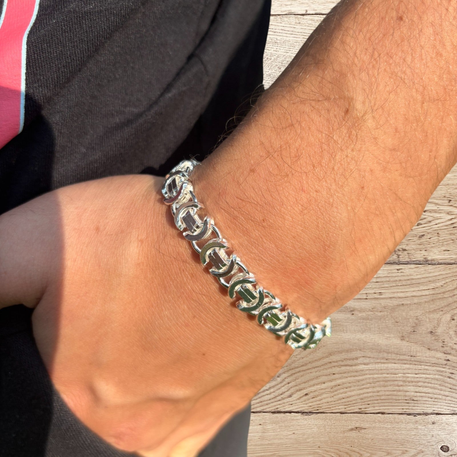925 Sterling Silver 10mm Flat Byzantine Bracelet