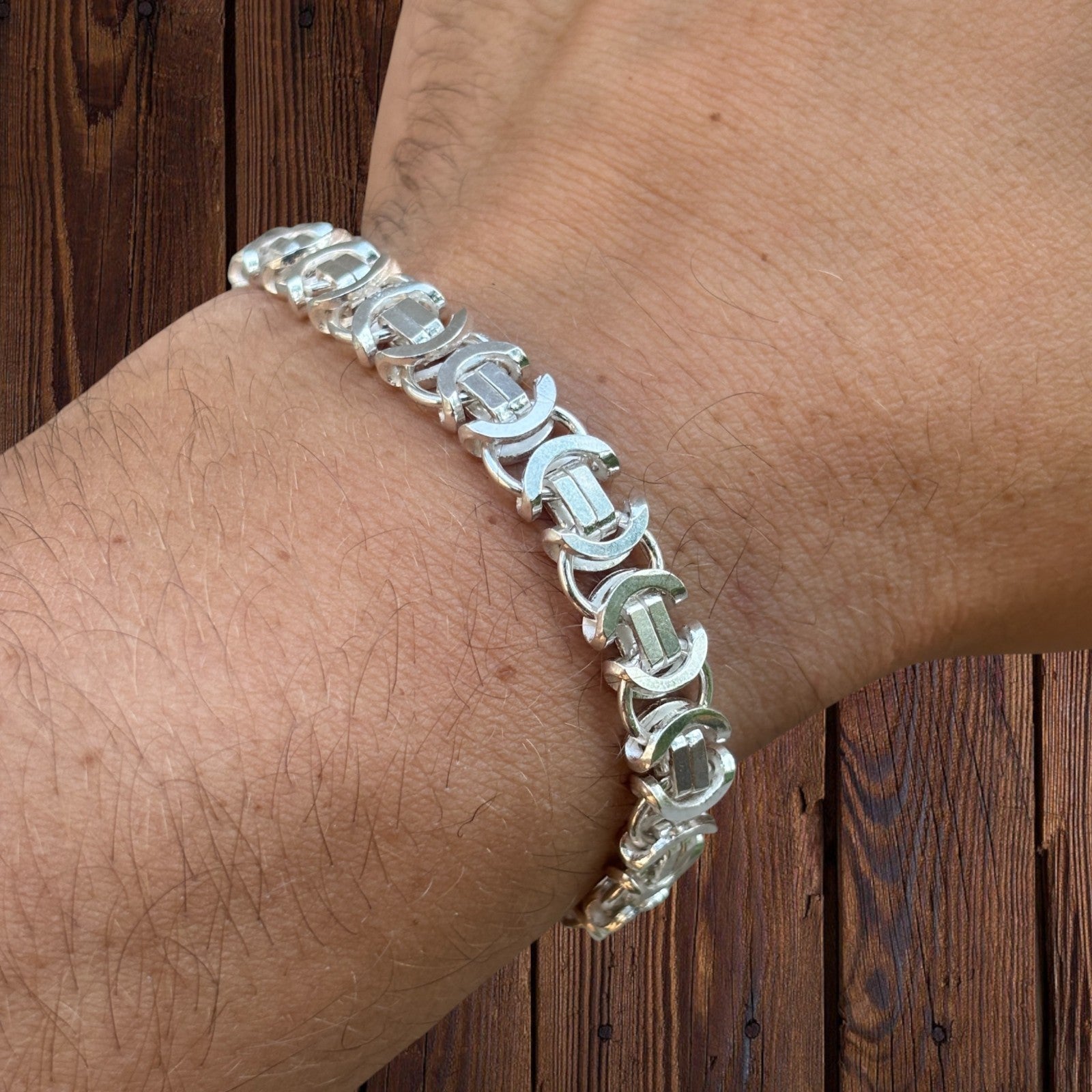 925 Sterling Silver 8mm Flat Byzantine Bracelet