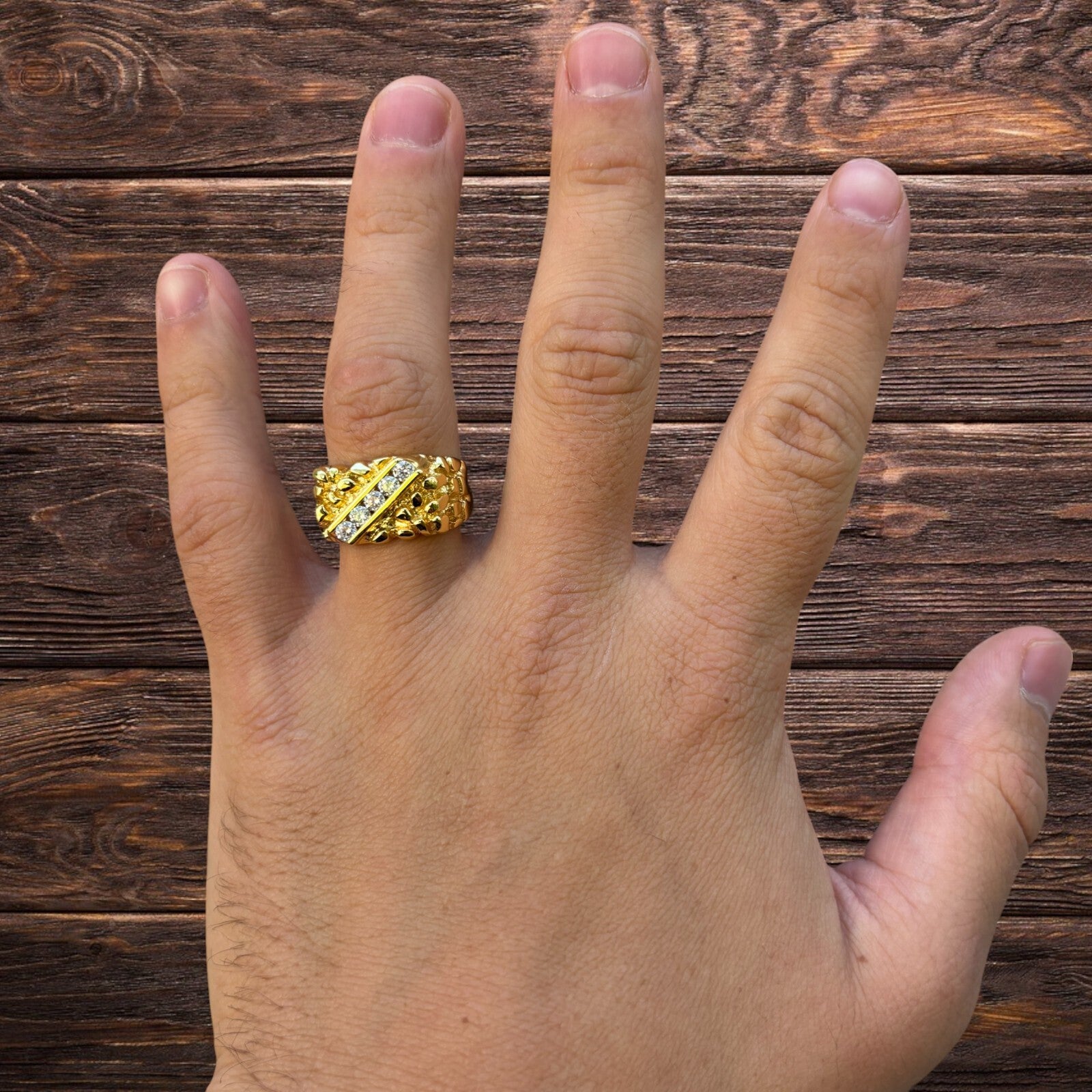 925 Sterling Silver Nugget Ring Iced With Moissanite