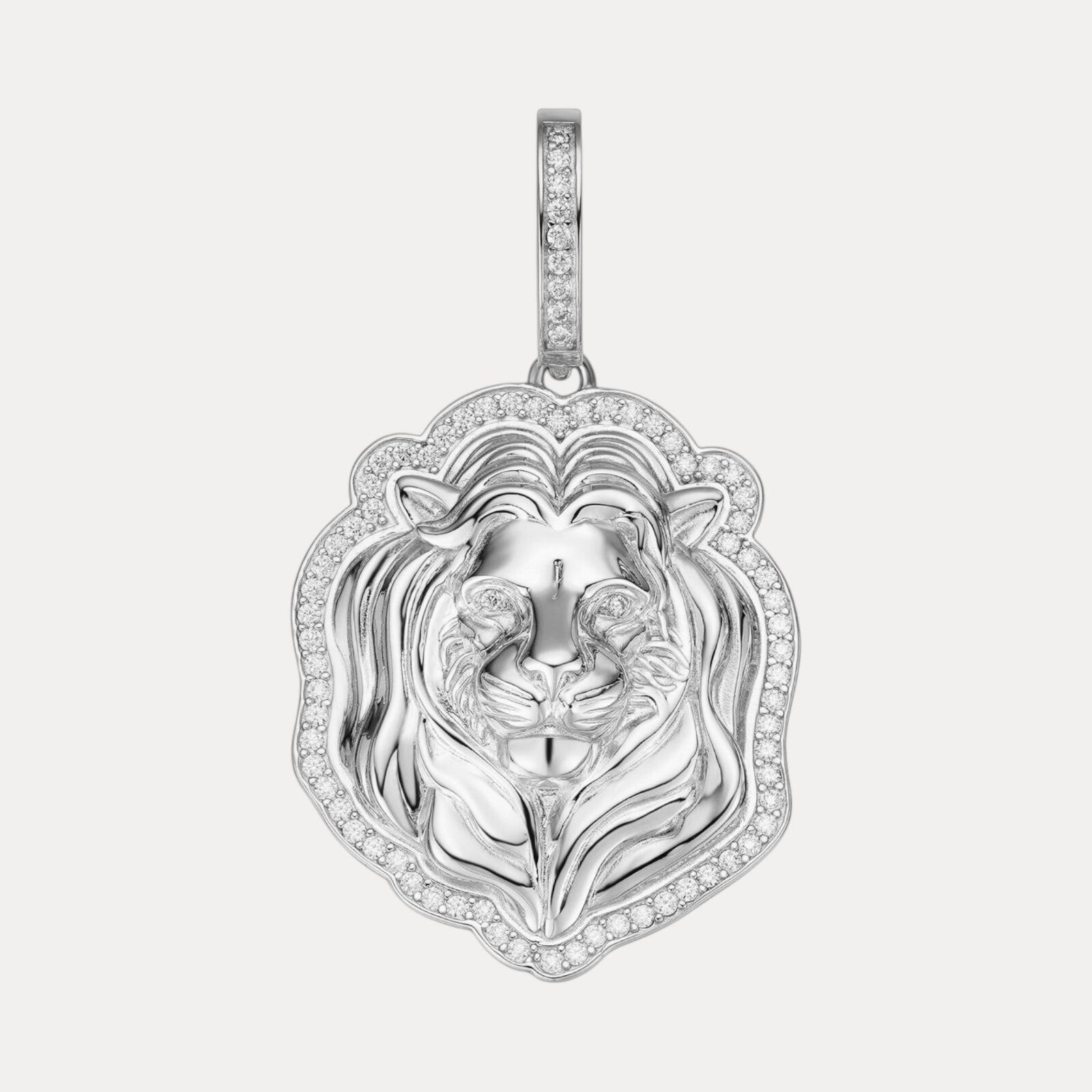 925 Sterling Silver Lion Head Pendant With Moissanite - Medium
