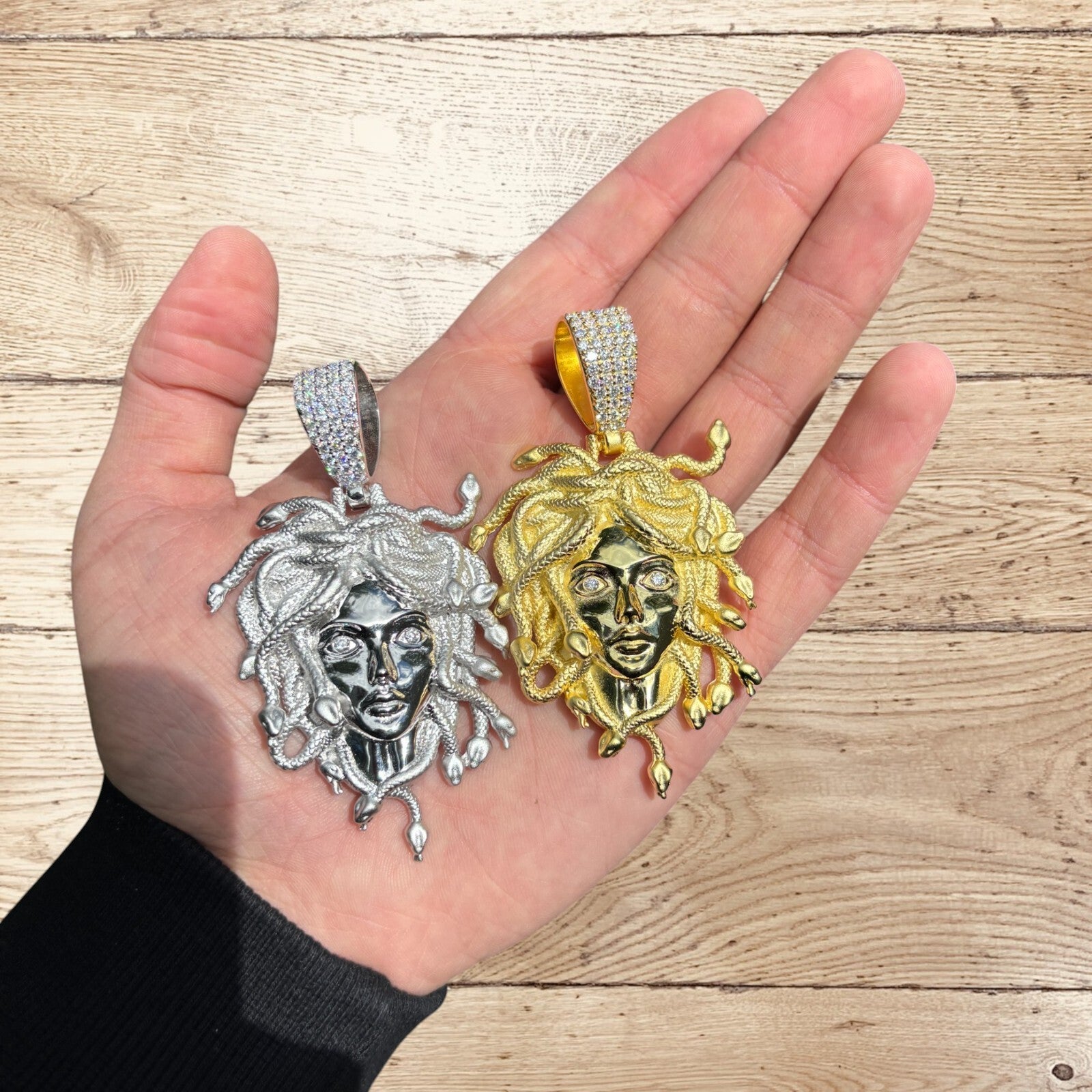 925 Sterling Silver Medusa Head Pendant With Moissanite - Large