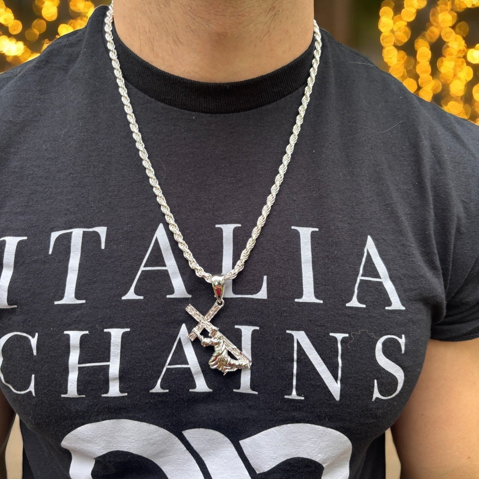 925 Sterling Silver Jesus Carrying Cross Pendant - Medium