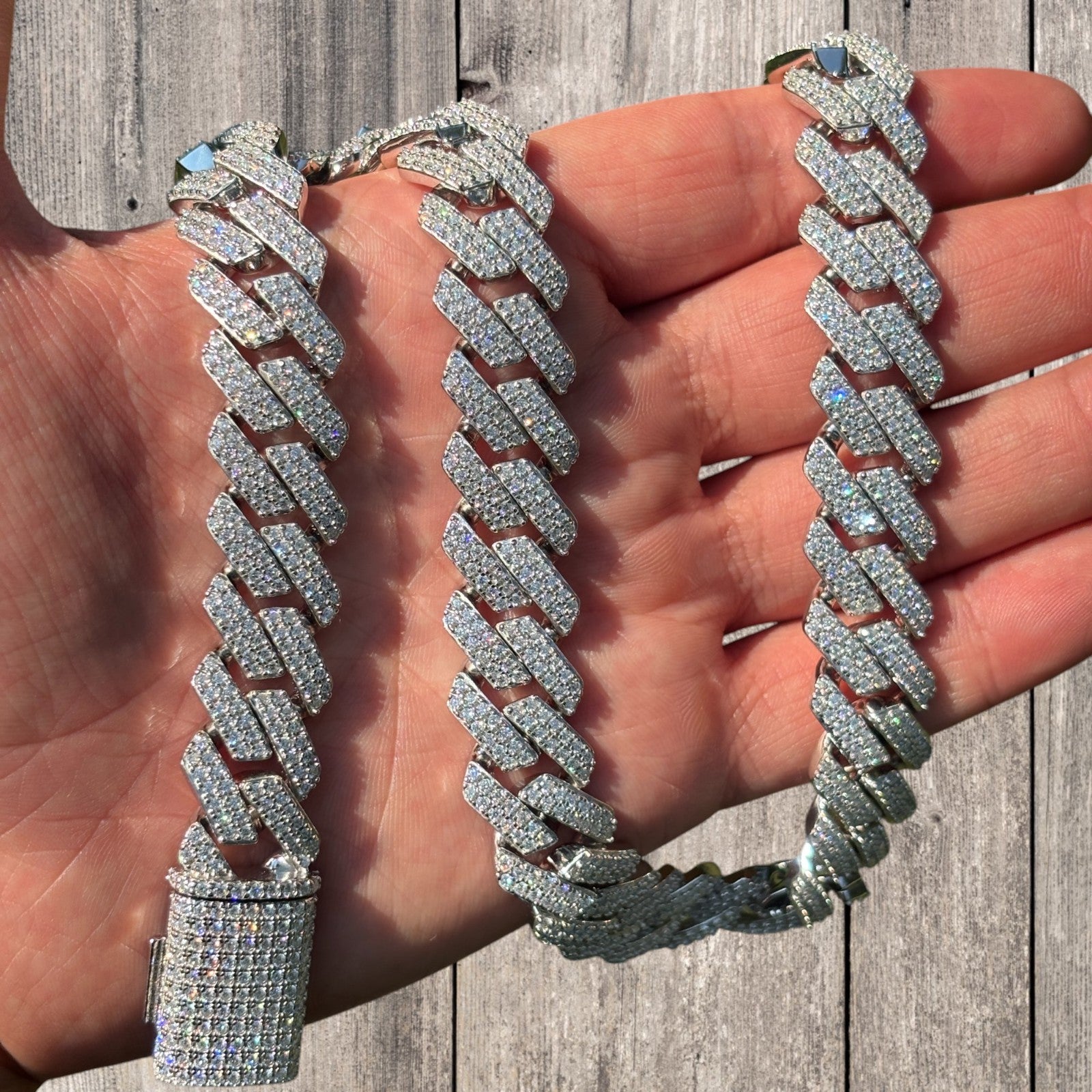 925 Sterling Silver 16mm Moissanite Miami Cuban Prong Chain Necklace