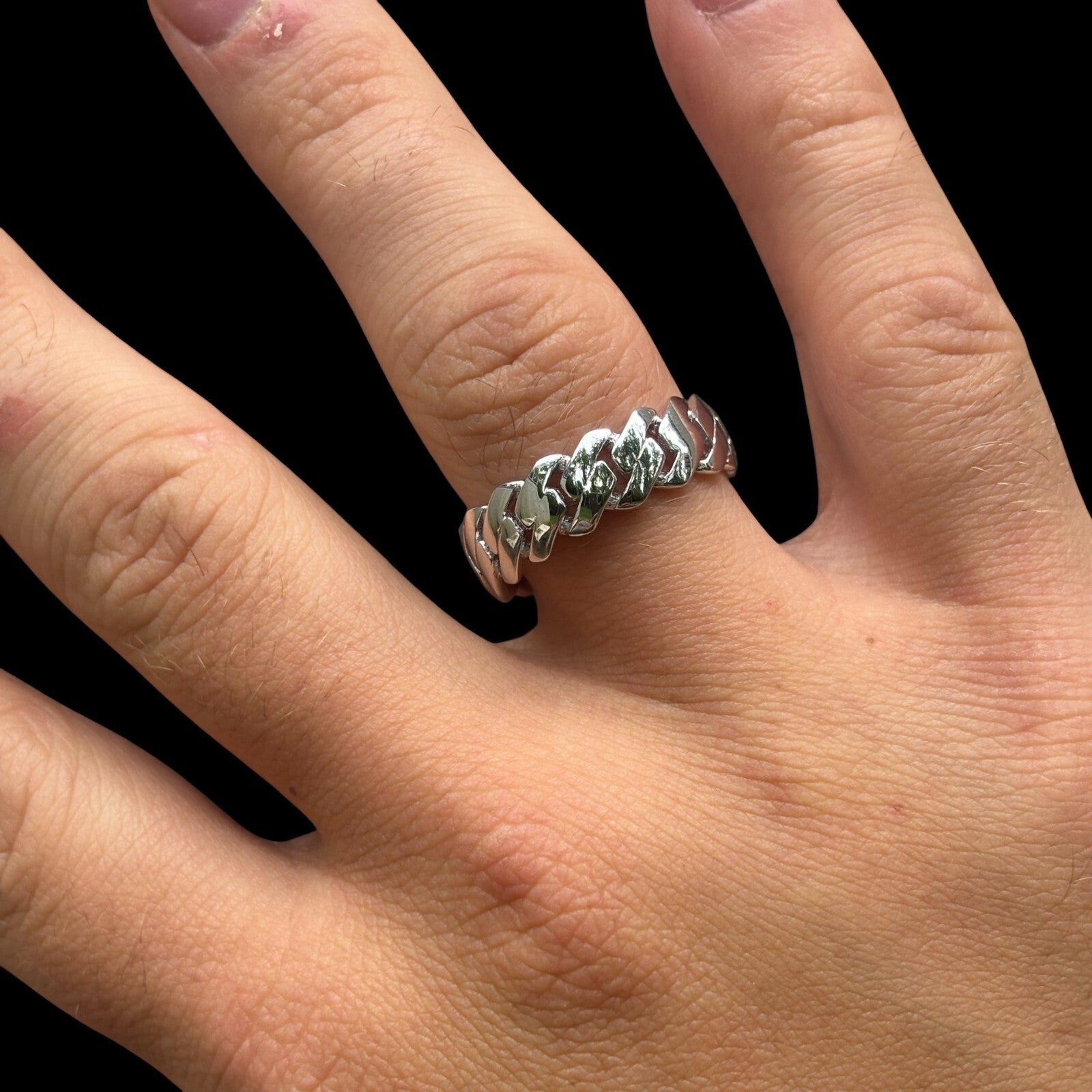 925 Sterling Silver Prong Cuban Ring - ITALIA Chains